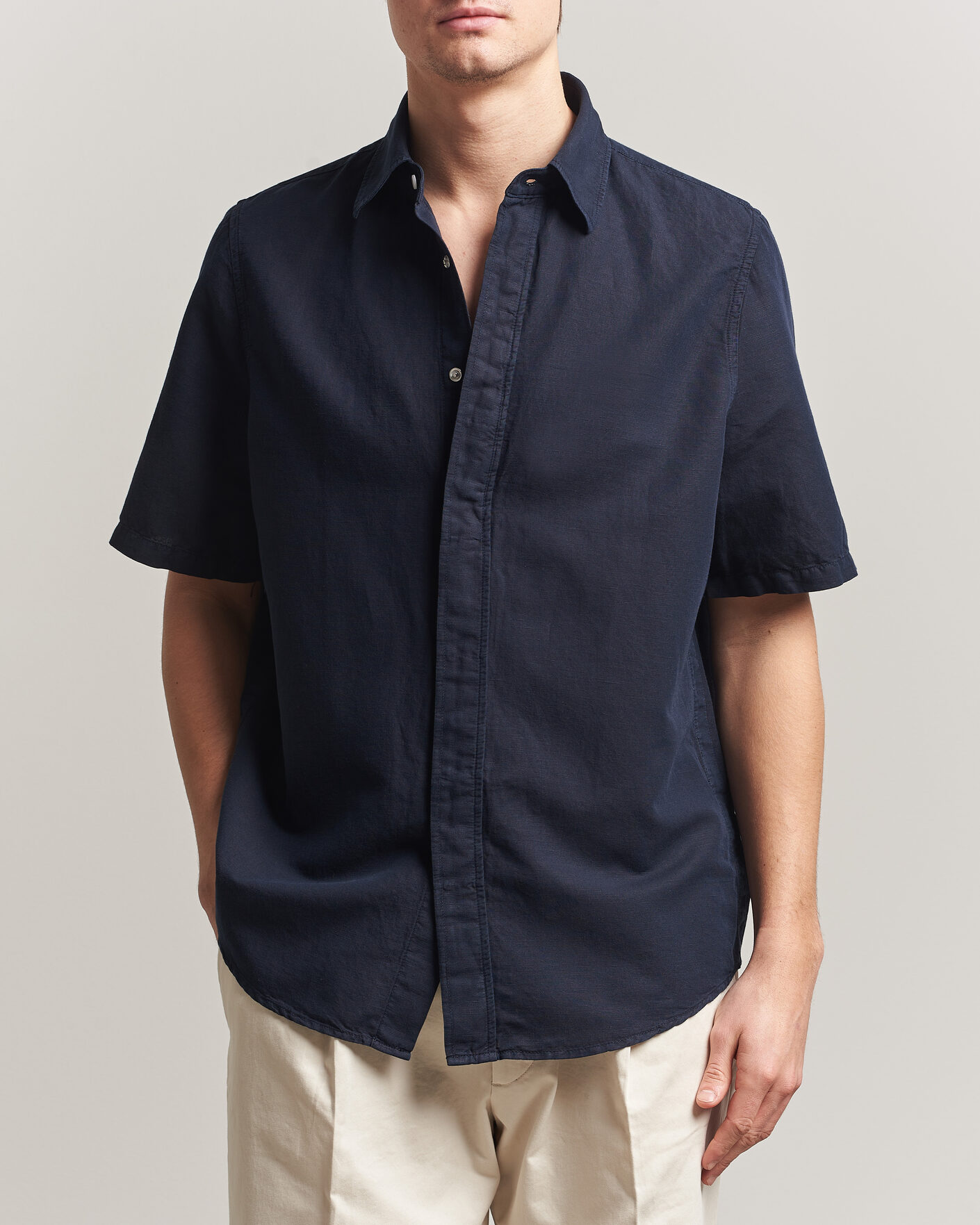 Homme | Chemises | Filippa K | Cotton/Linen Short Sleeve Shirt Navy