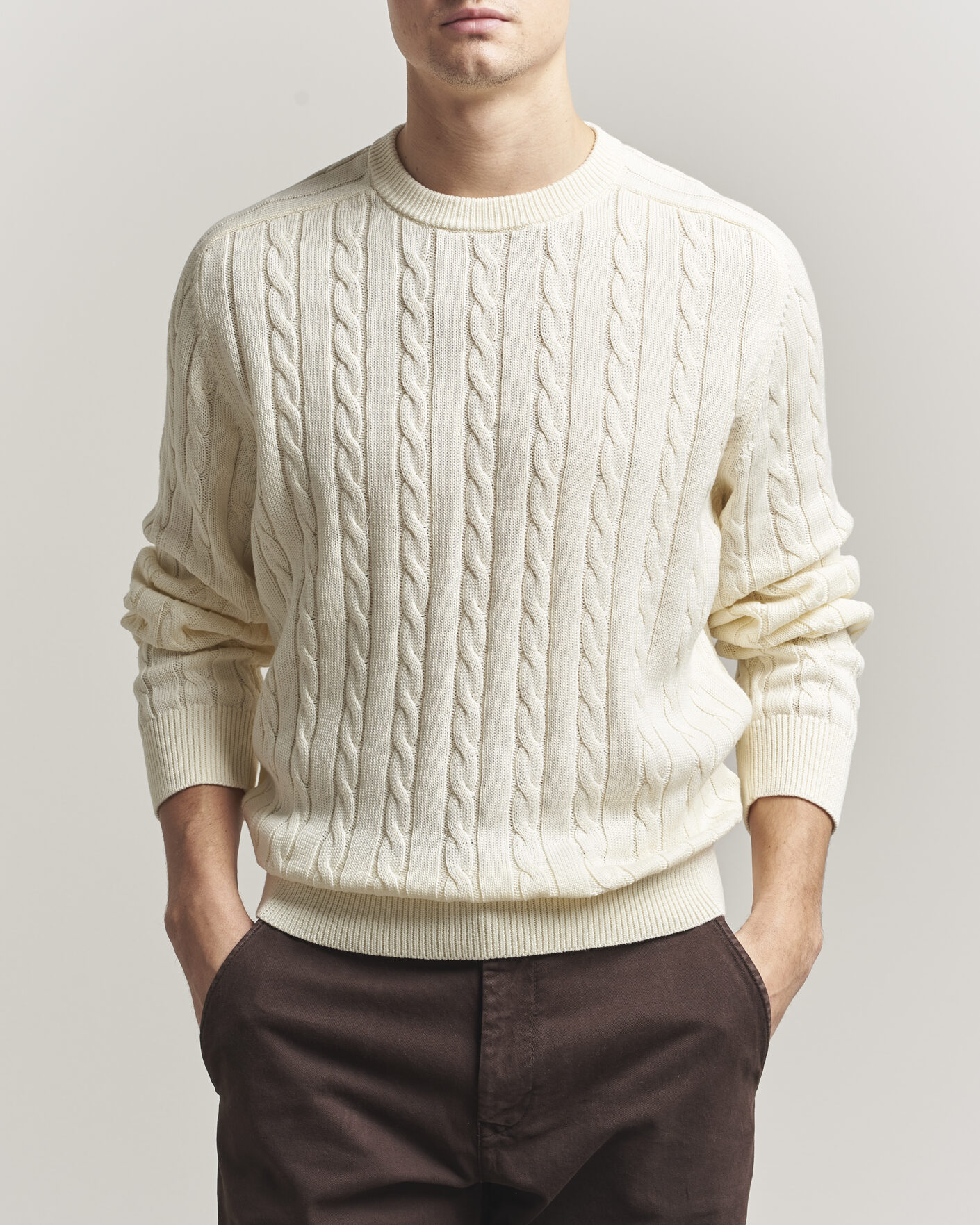 Heren | Truien | Filippa K | Cotton Cable Crew Neck Sweater Calico White