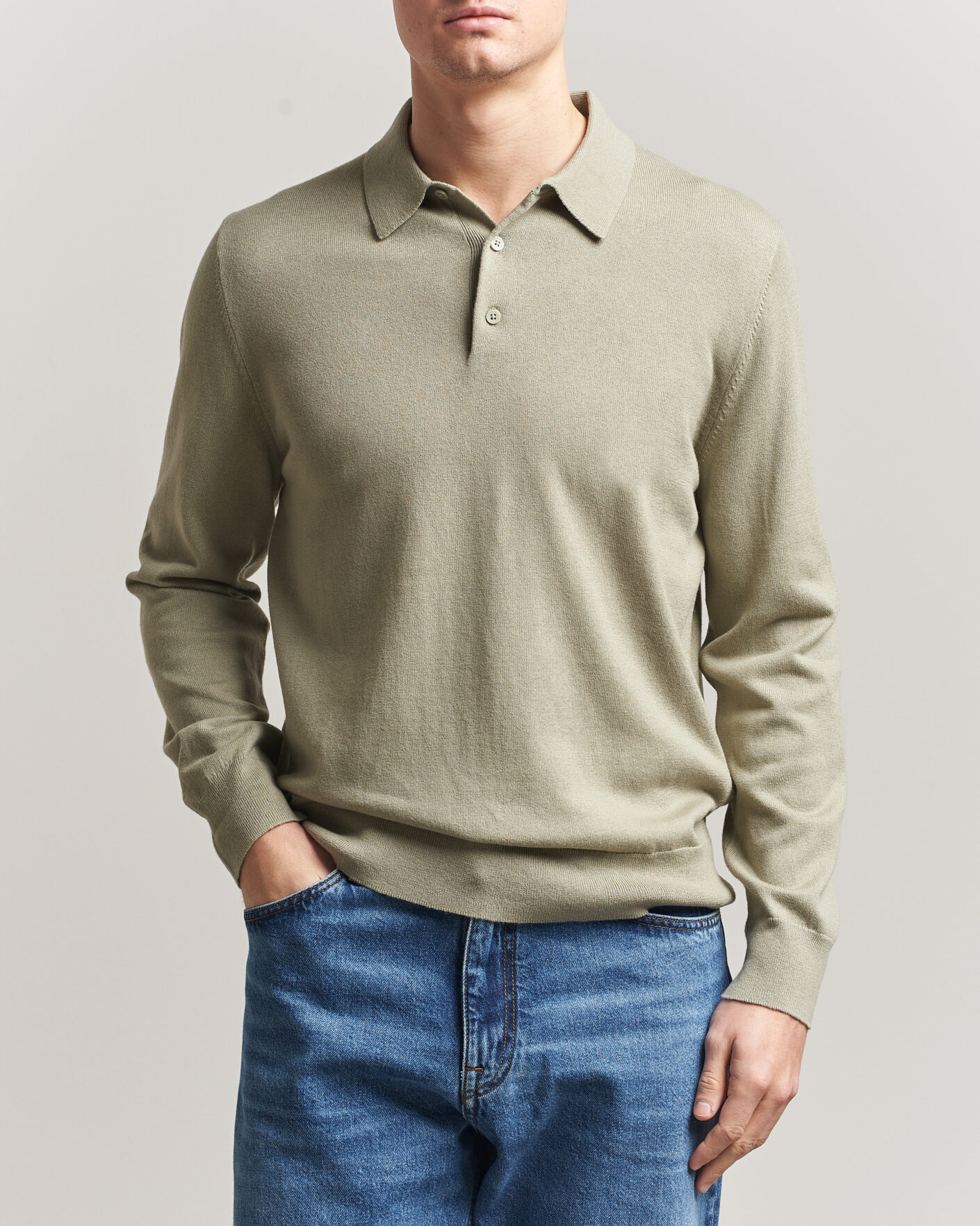 Heren | Truien | Filippa K | Knitted Polo Shirt Light Green
