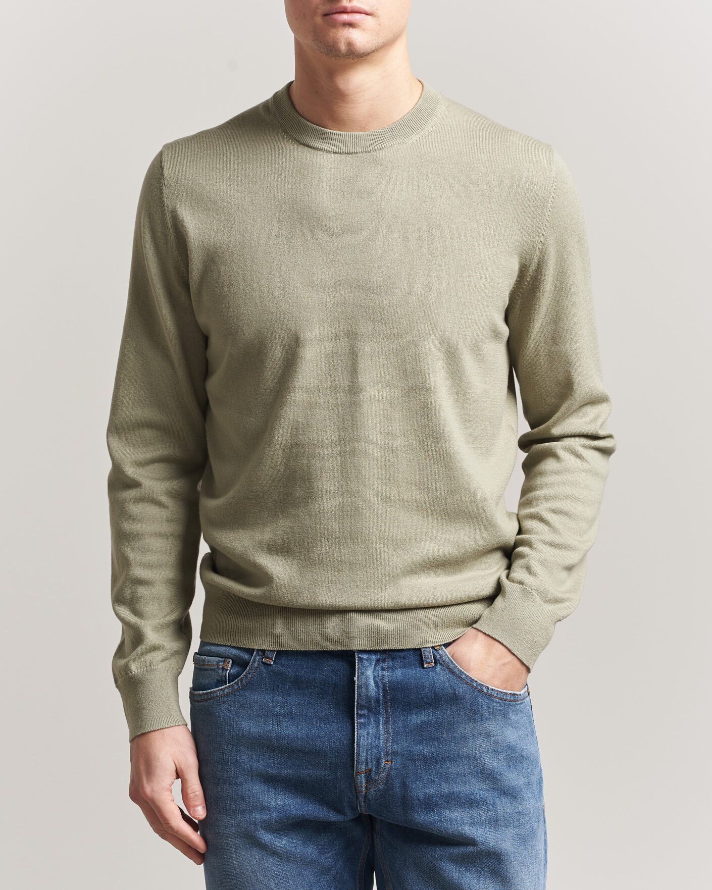 Heren | Truien | Filippa K | Cotton Merino Knitted Sweater Light Green