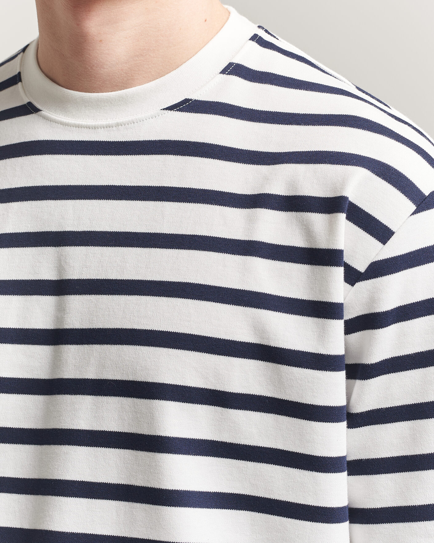 Heren | T-shirts | Filippa K | Striped Crew Neck T-Shirt White/Navy