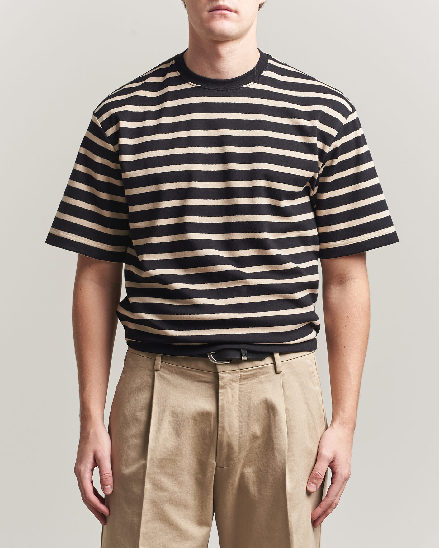 Heren | T-shirts | Filippa K | Striped Crew Neck T-Shirt Black/Pearl