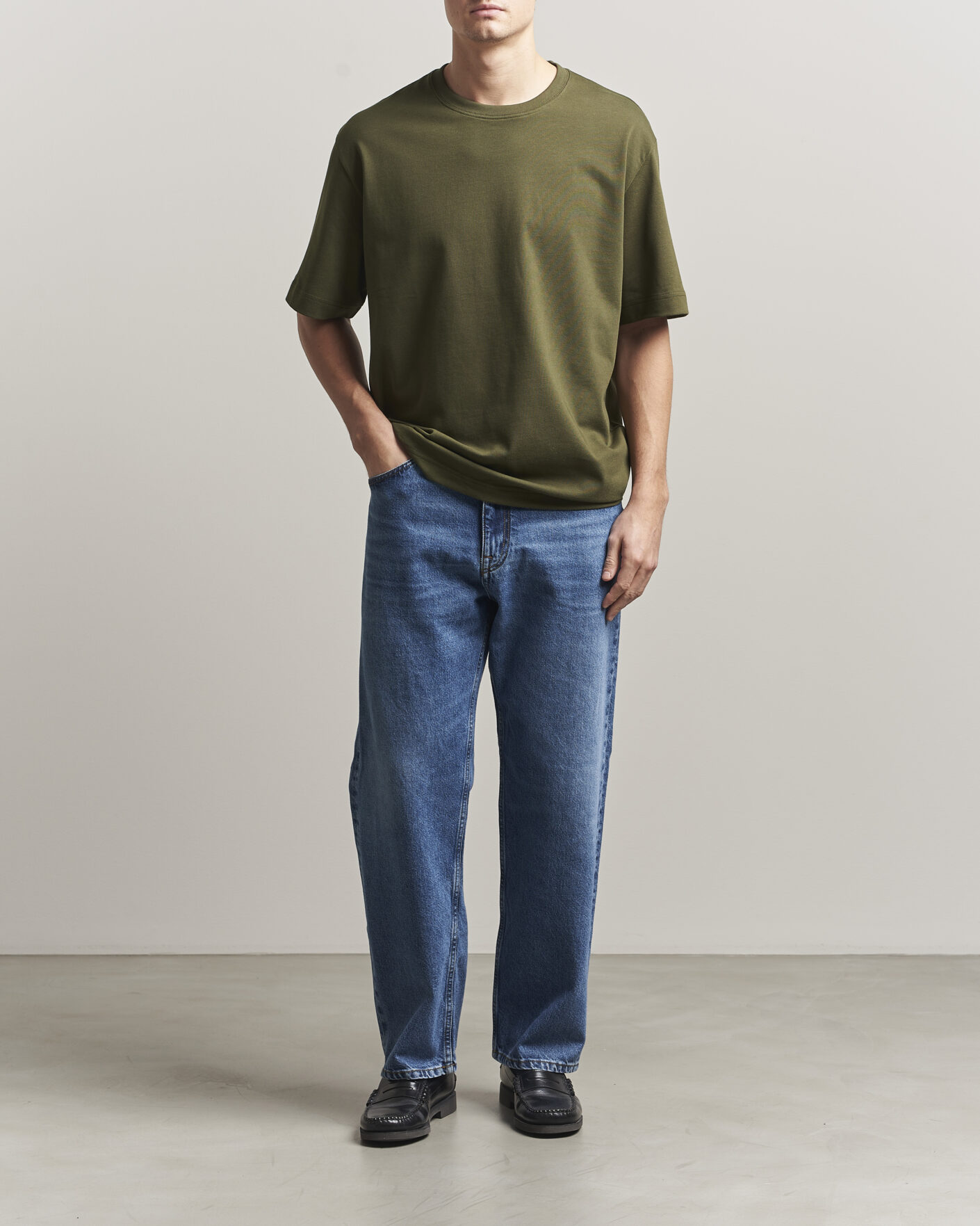 Heren | T-shirts | Filippa K | Heavy Cotton Crew Neck T-Shirt Midnight Green