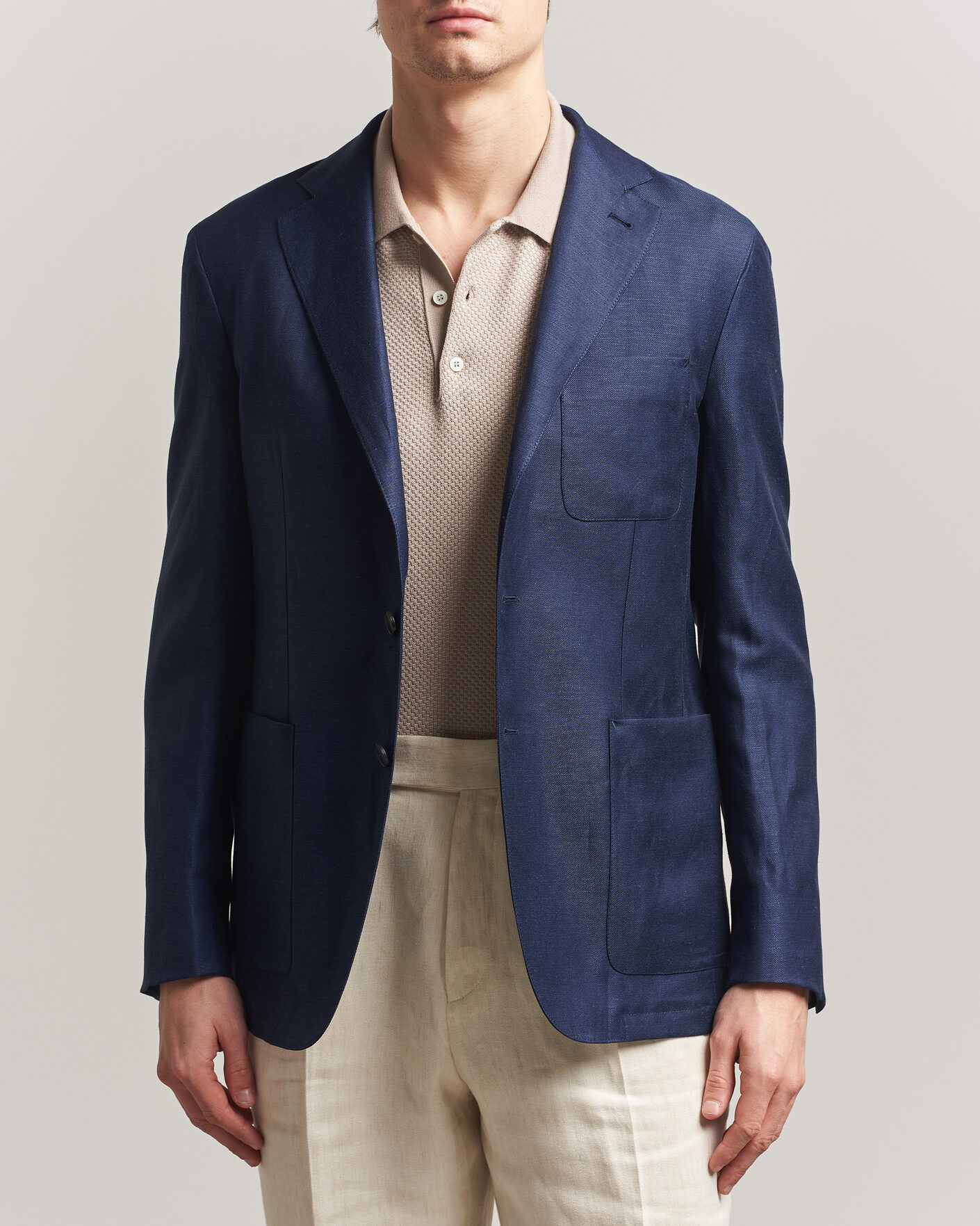 Homme | Blazers | Canali | Unconstructed Wool/Linen Blazer Dark Blue