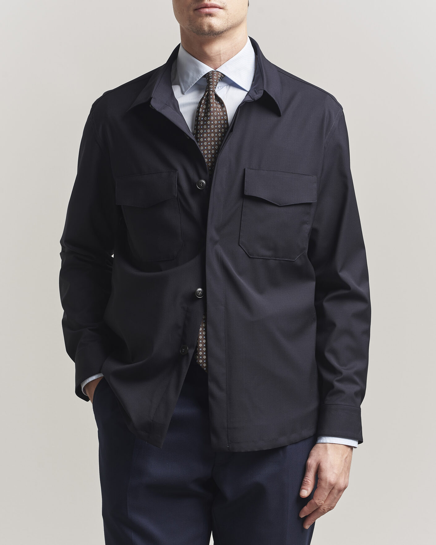 Homme | Chemises | Canali | Travel Wool Overshirt Navy