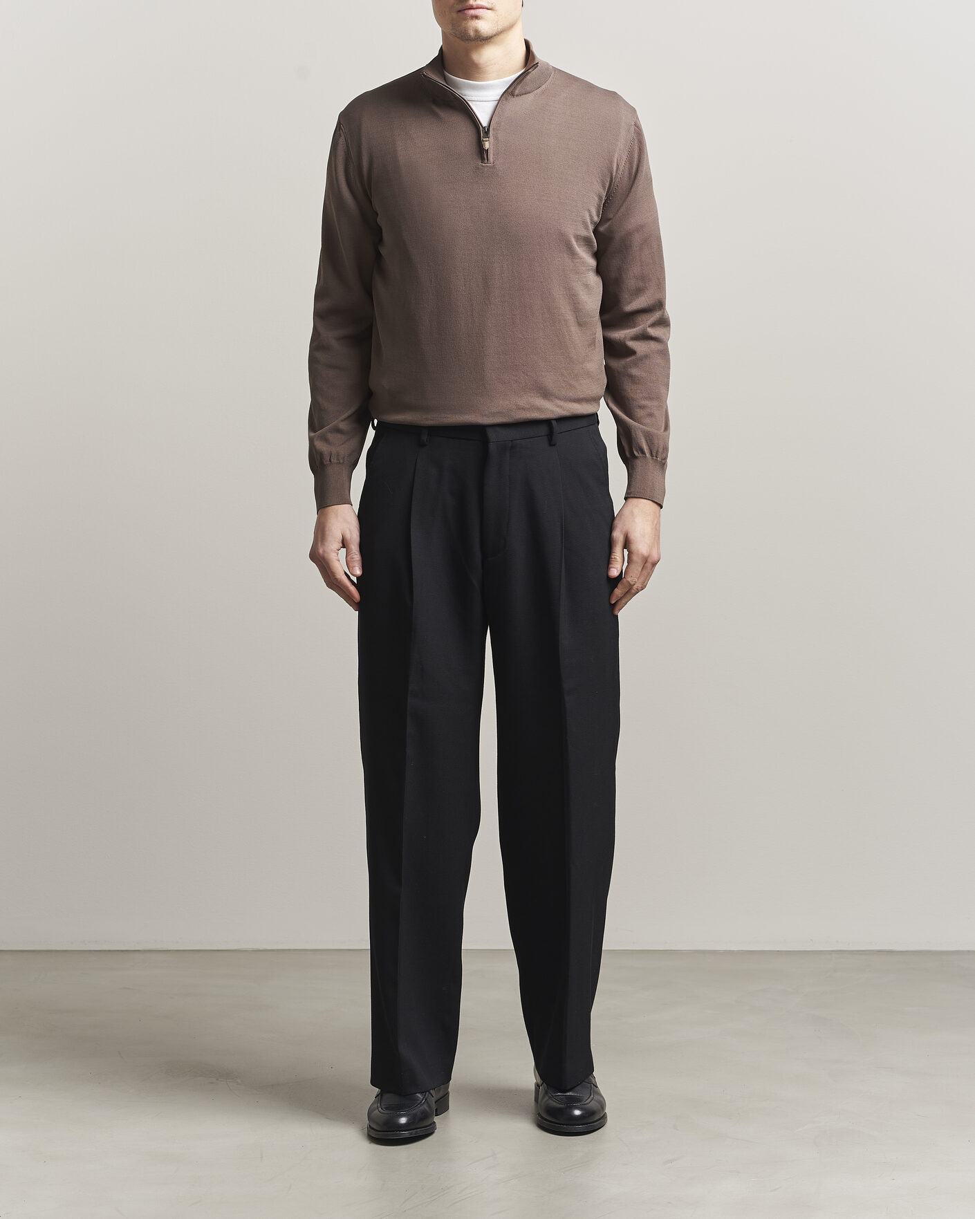 Heren | Truien | Canali | Cotton Half Zip Brown