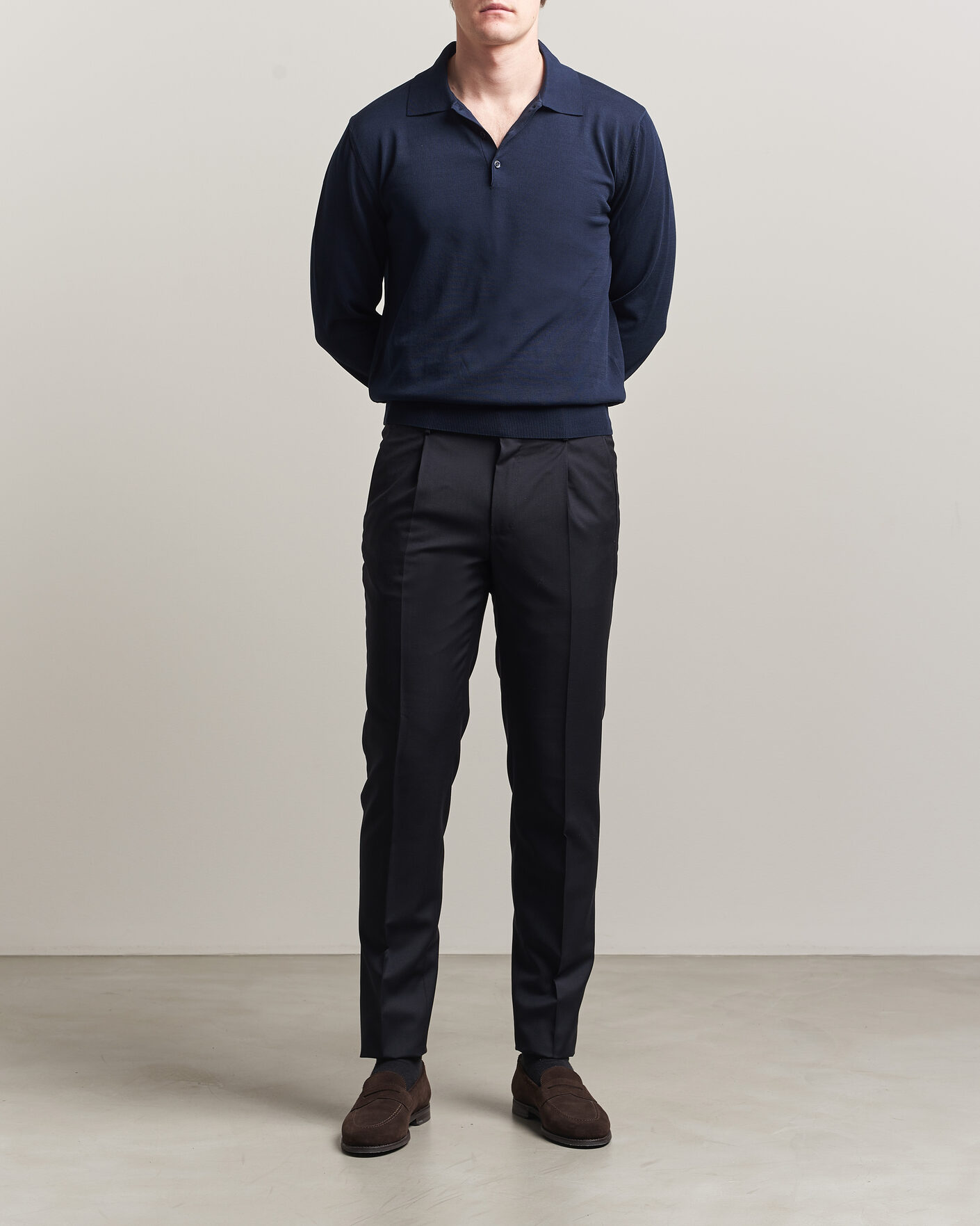Heren | Truien | Canali | Cotton Long Sleeve Polo Navy