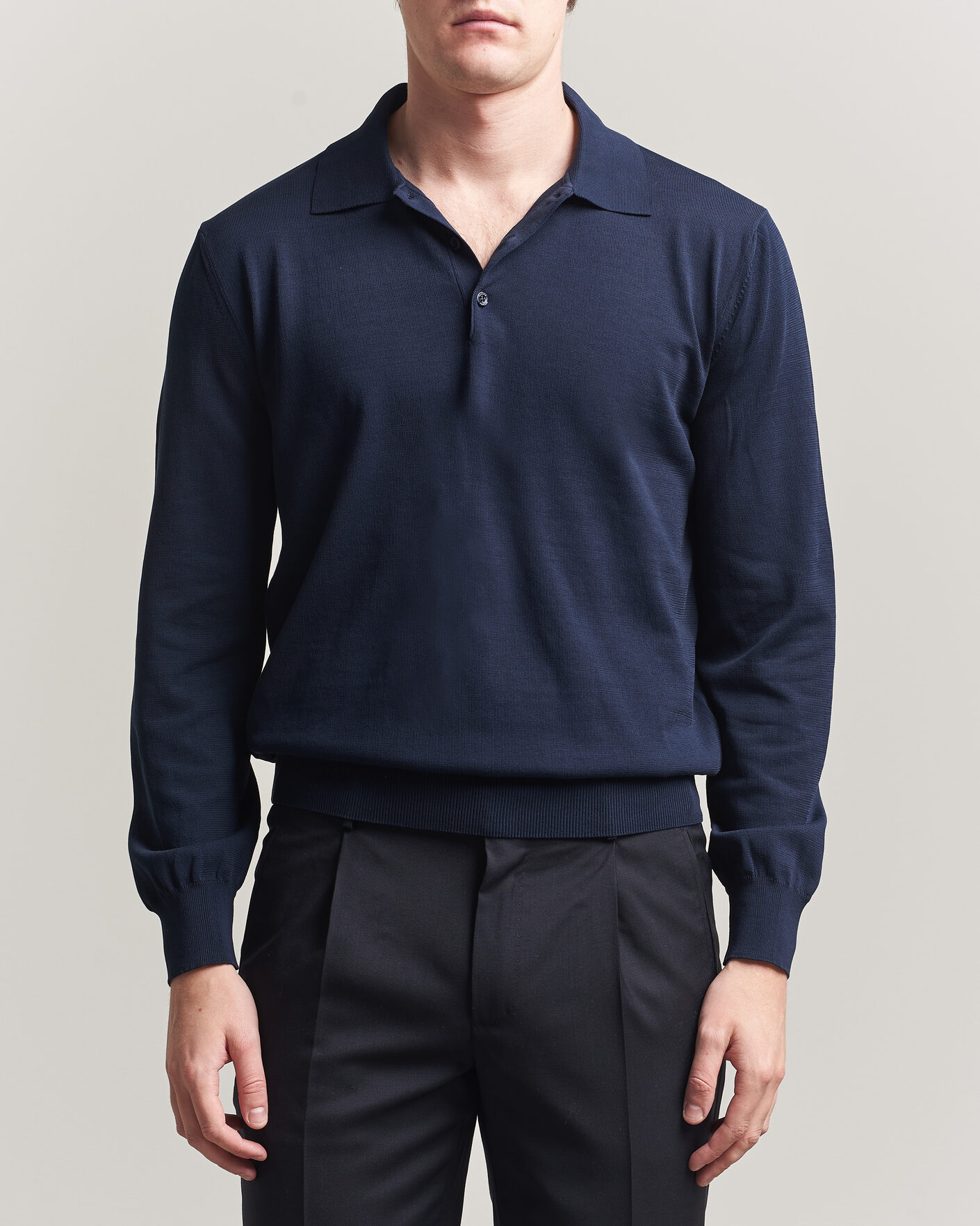 Heren | Truien | Canali | Cotton Long Sleeve Polo Navy