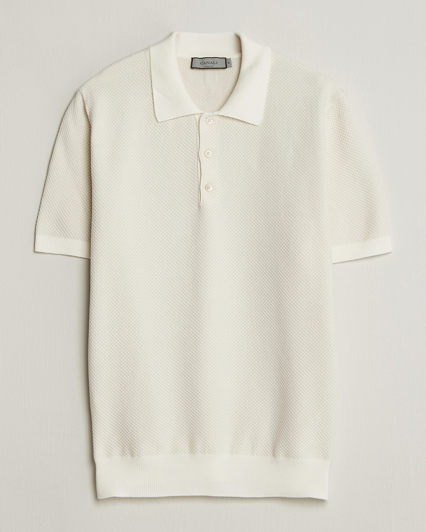 Homme | Polos | Canali | Textured Knit Short Sleeve Polo Off White