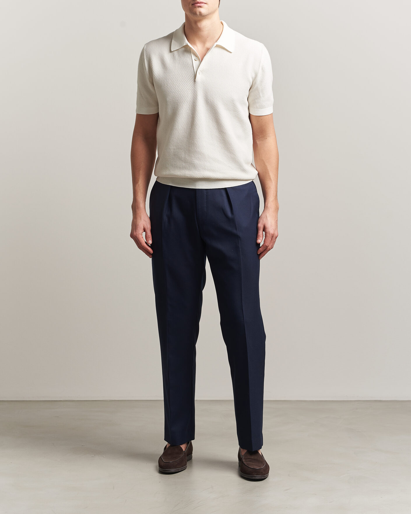 Homme | Polos | Canali | Textured Knit Short Sleeve Polo Off White