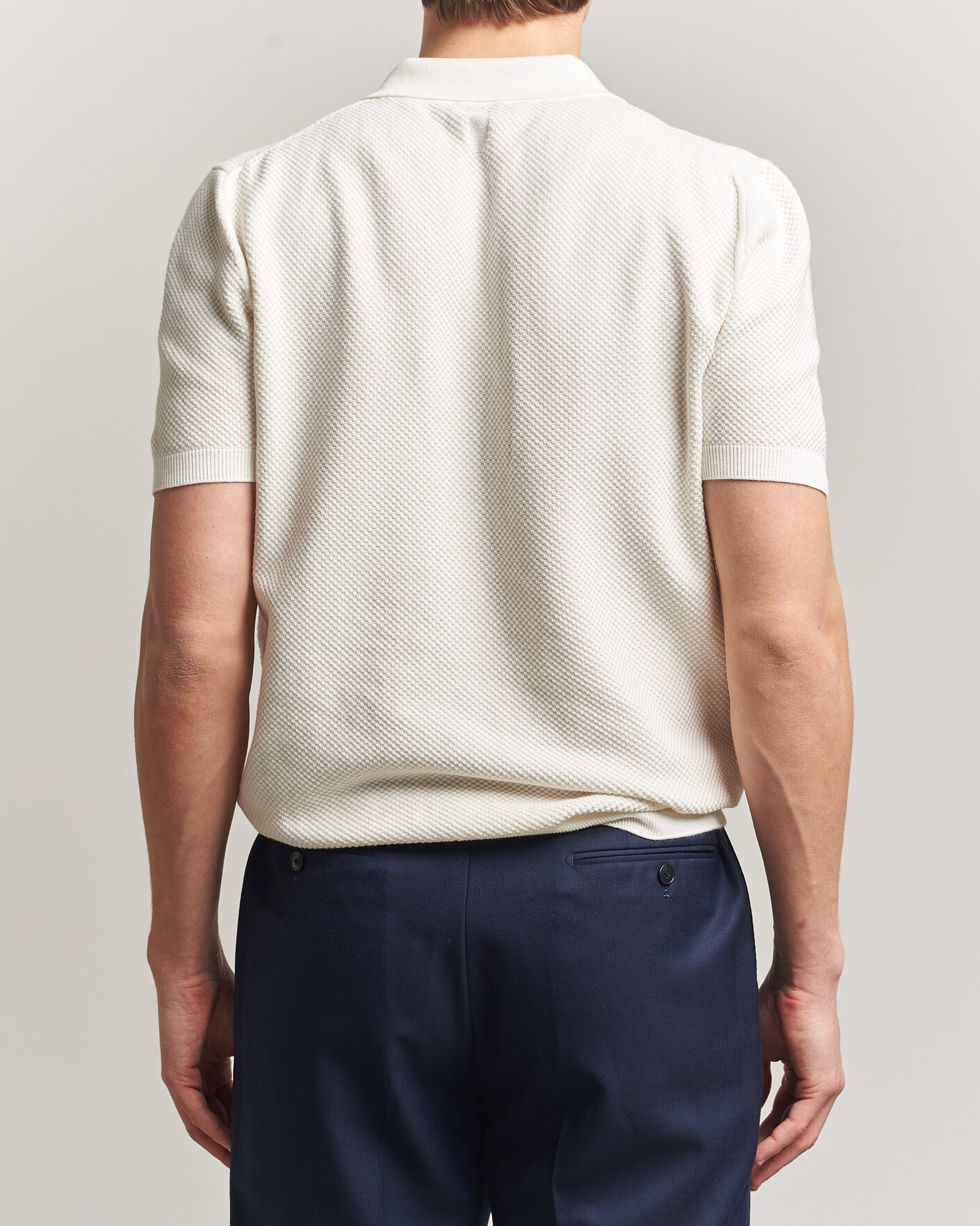 Homme | Polos | Canali | Textured Knit Short Sleeve Polo Off White