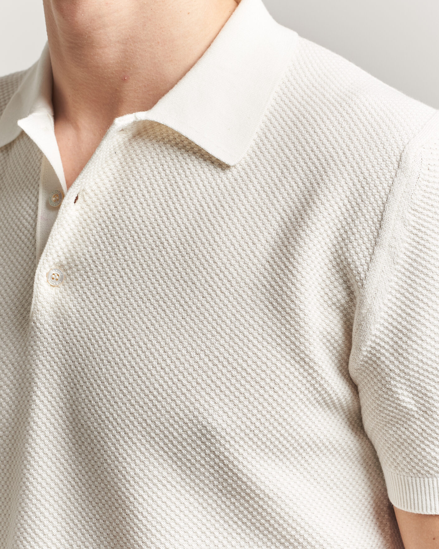 Homme | Polos | Canali | Textured Knit Short Sleeve Polo Off White