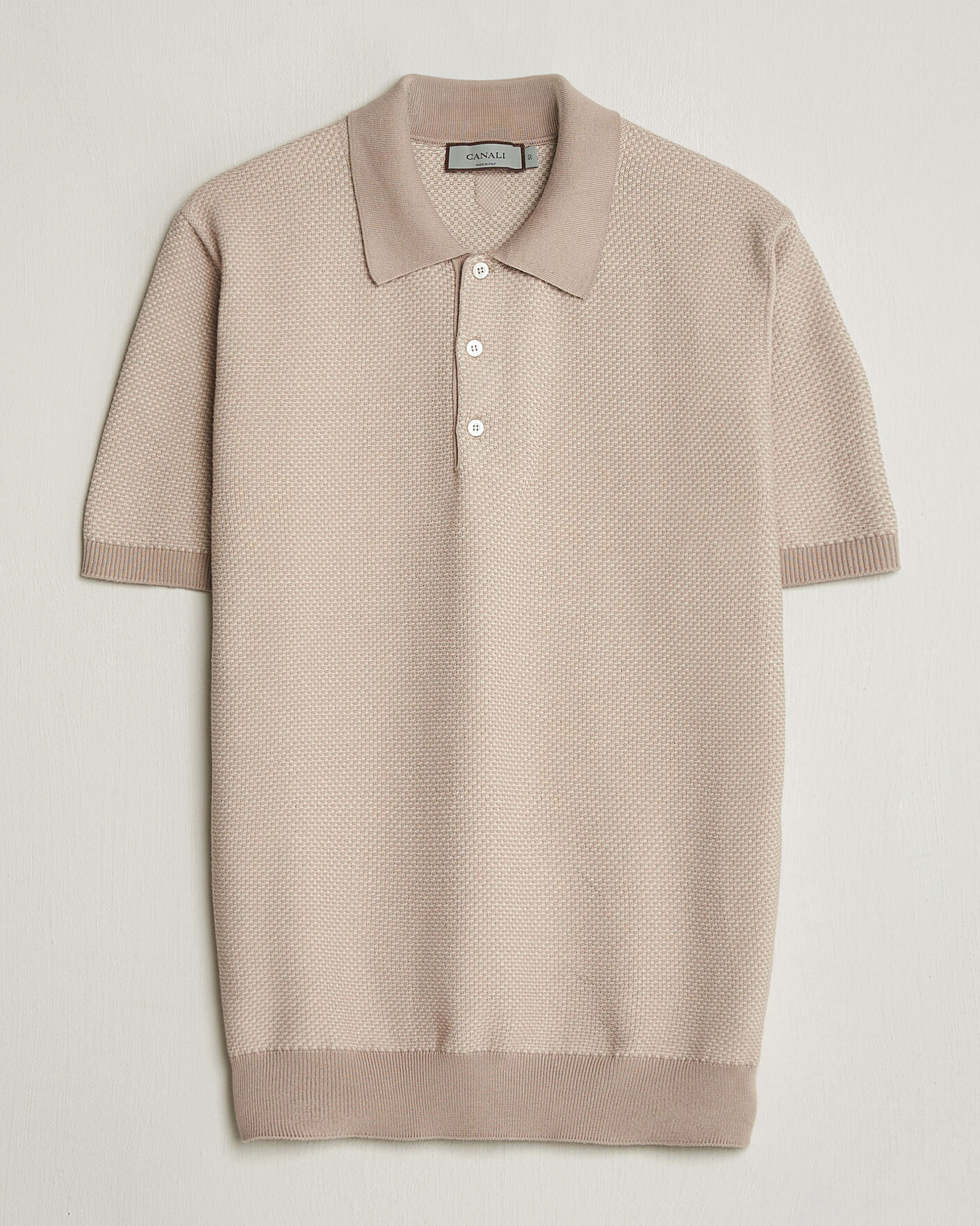 Heren | Polo's | Canali | Textured Knit Short Sleeve Polo Light Beige