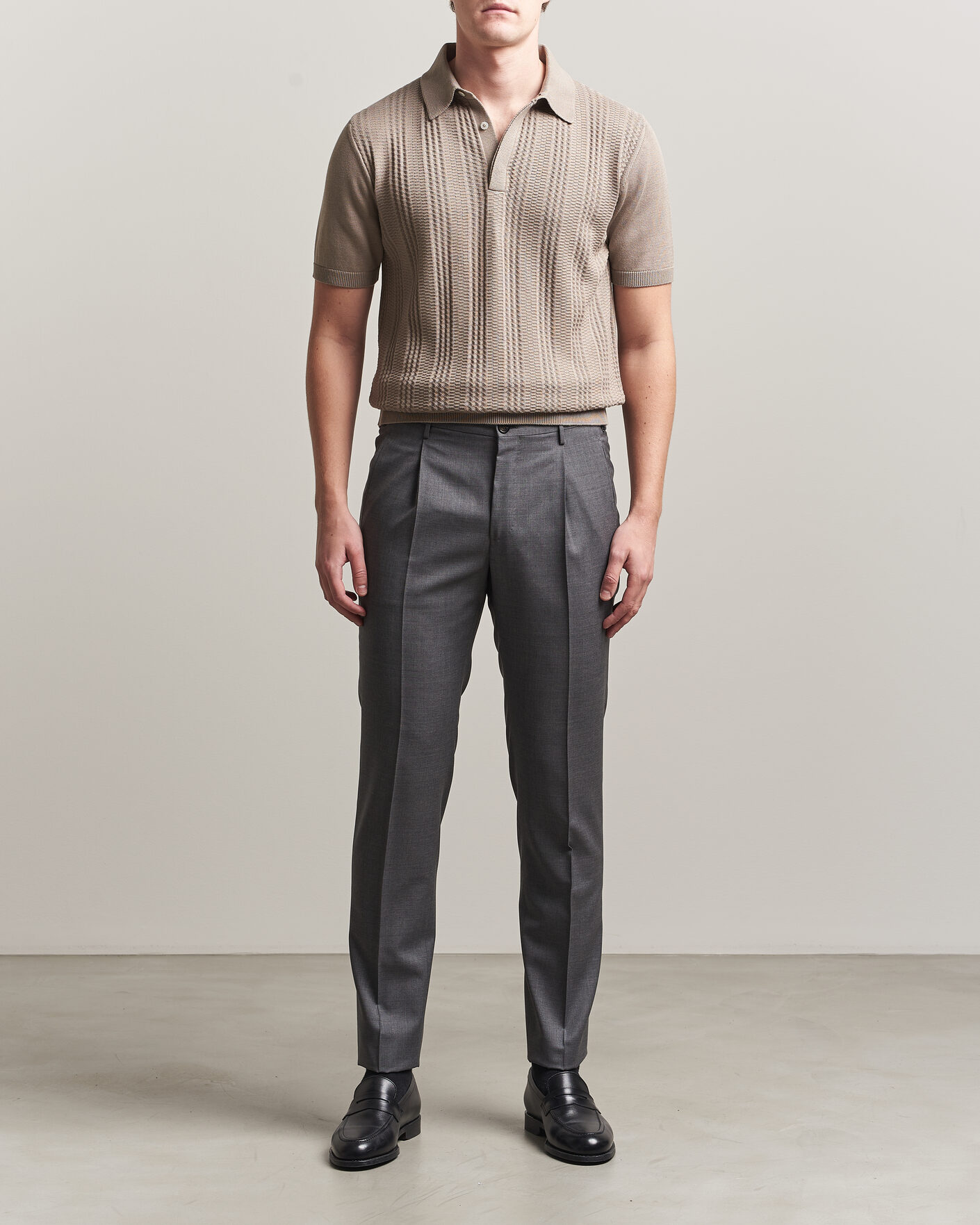 Heren | Polo's | Canali | Jacquard Short Sleeve Polo Beige