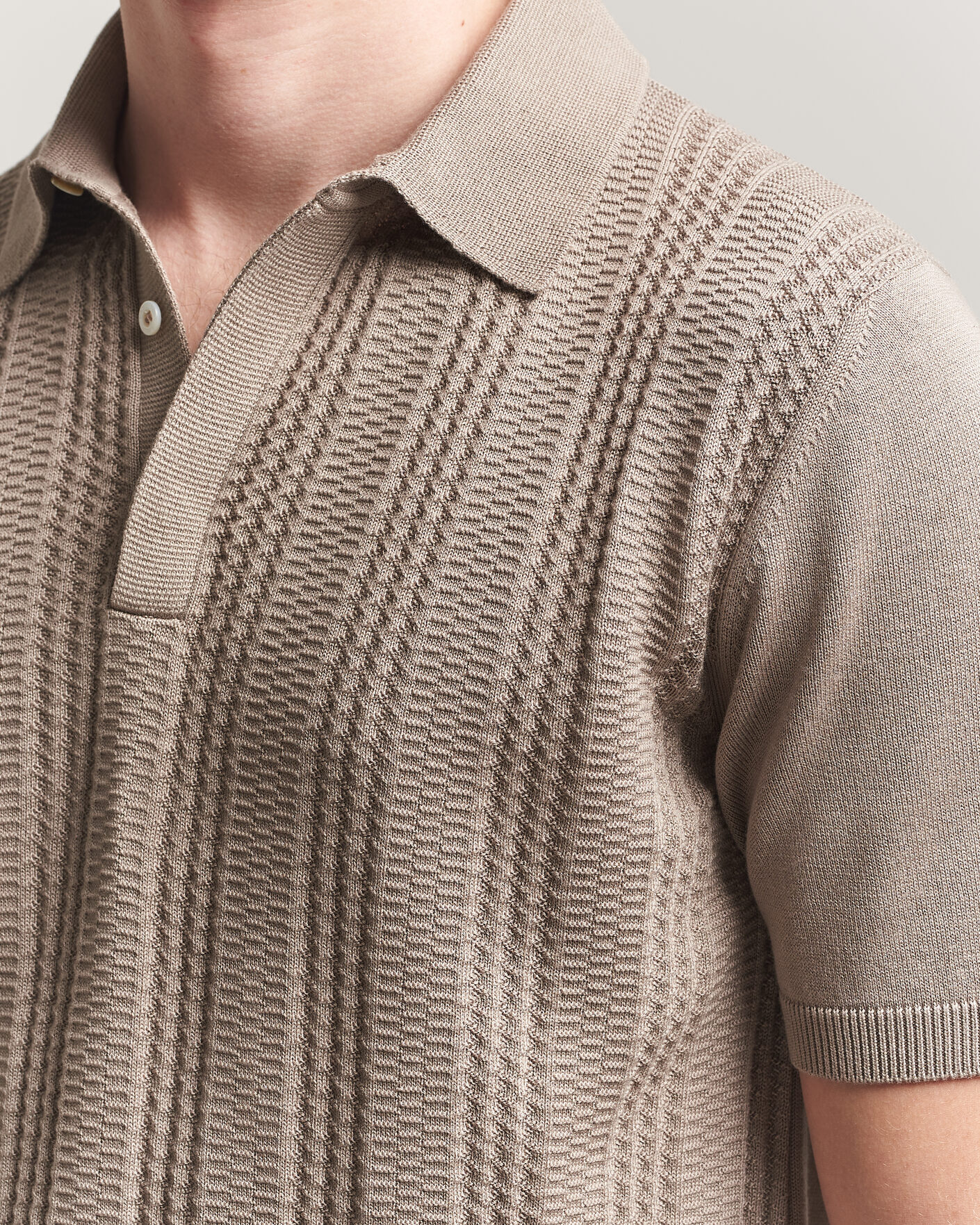 Heren | Polo's | Canali | Jacquard Short Sleeve Polo Beige