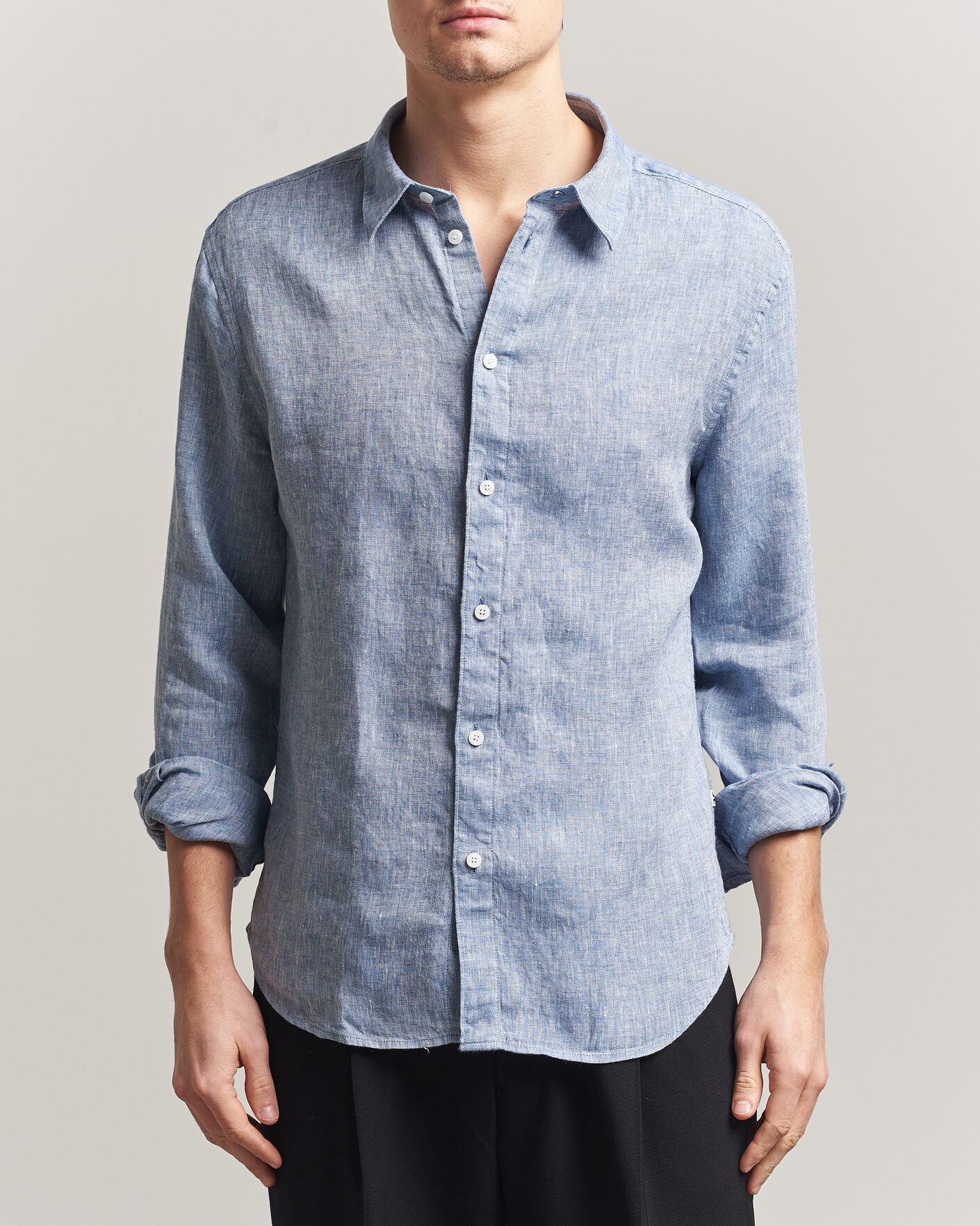 Homme | Chemises | J.Lindeberg | Marlon Linen Melange Shirt Federal Blue