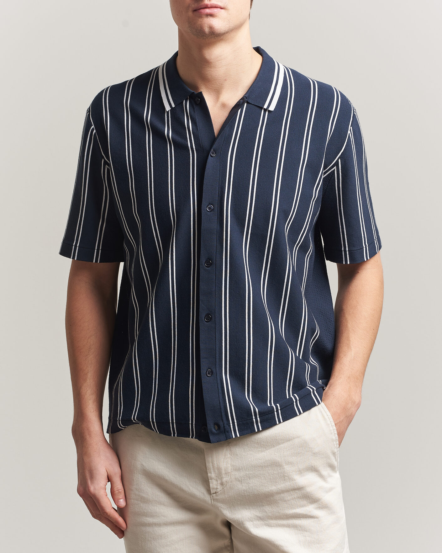 Homme | Chemises | J.Lindeberg | Rue Knit Short Sleeve Shirt JL Navy