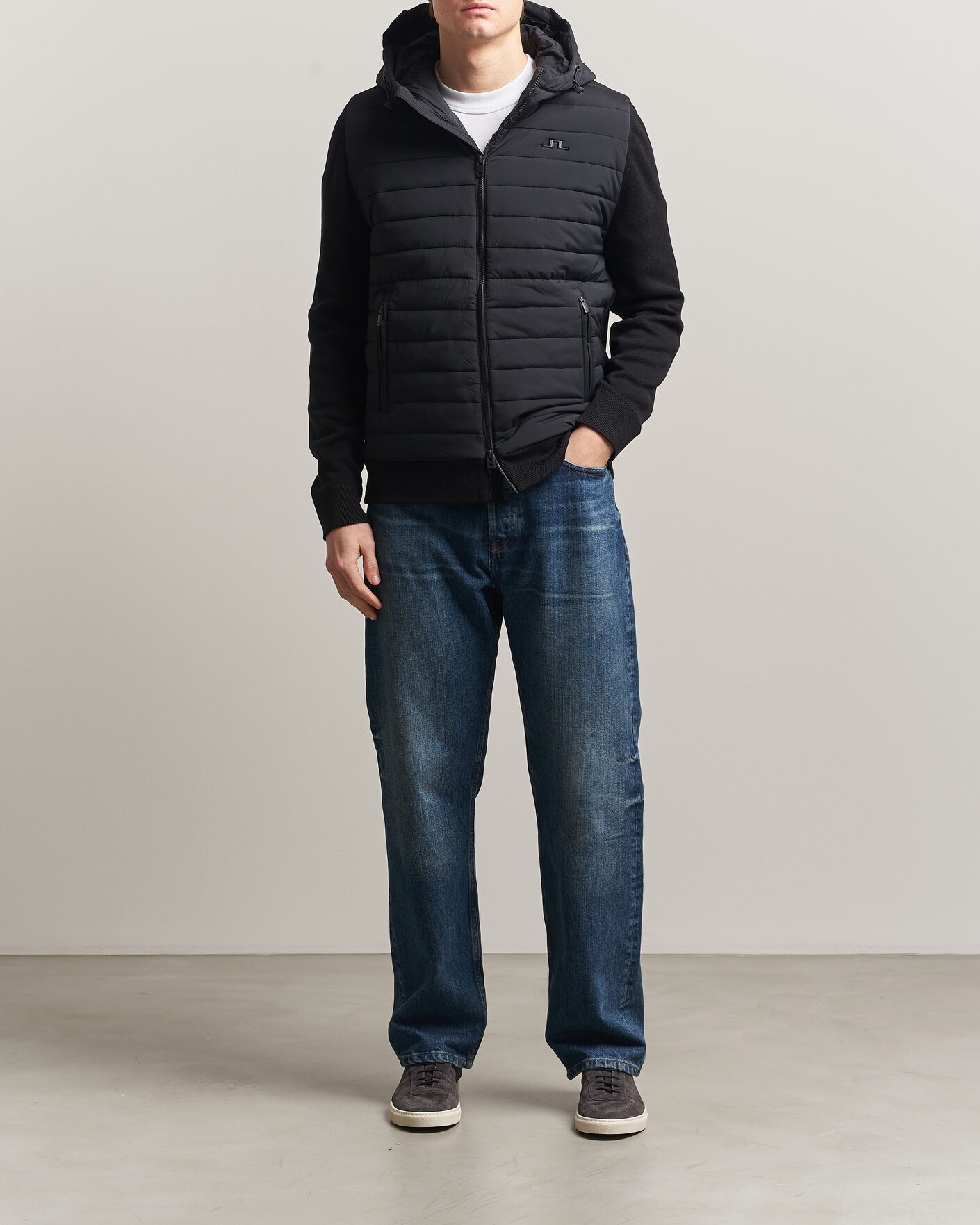 Heren | Jassen | J.Lindeberg | Ebbe Hybrid Knit Hoodie Black