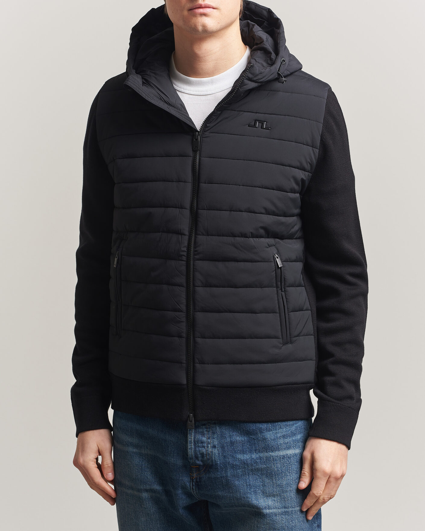 Heren | Jassen | J.Lindeberg | Ebbe Hybrid Knit Hoodie Black