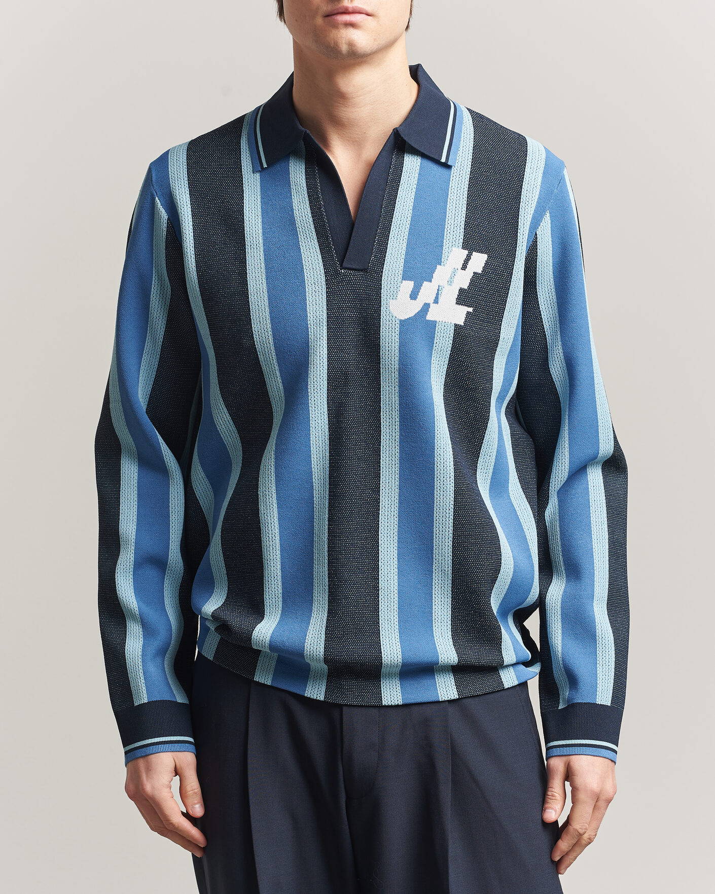 Homme | Polos | J.Lindeberg | Silas Stripe Polo Knit JL Navy