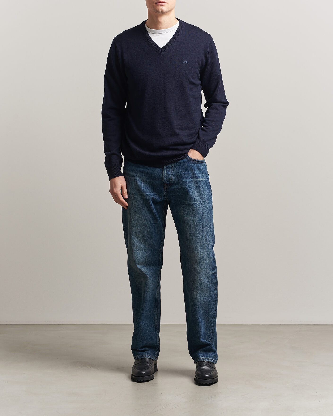 Heren | Truien | J.Lindeberg | Lymann Merino V-Neck Pullover JL Navy