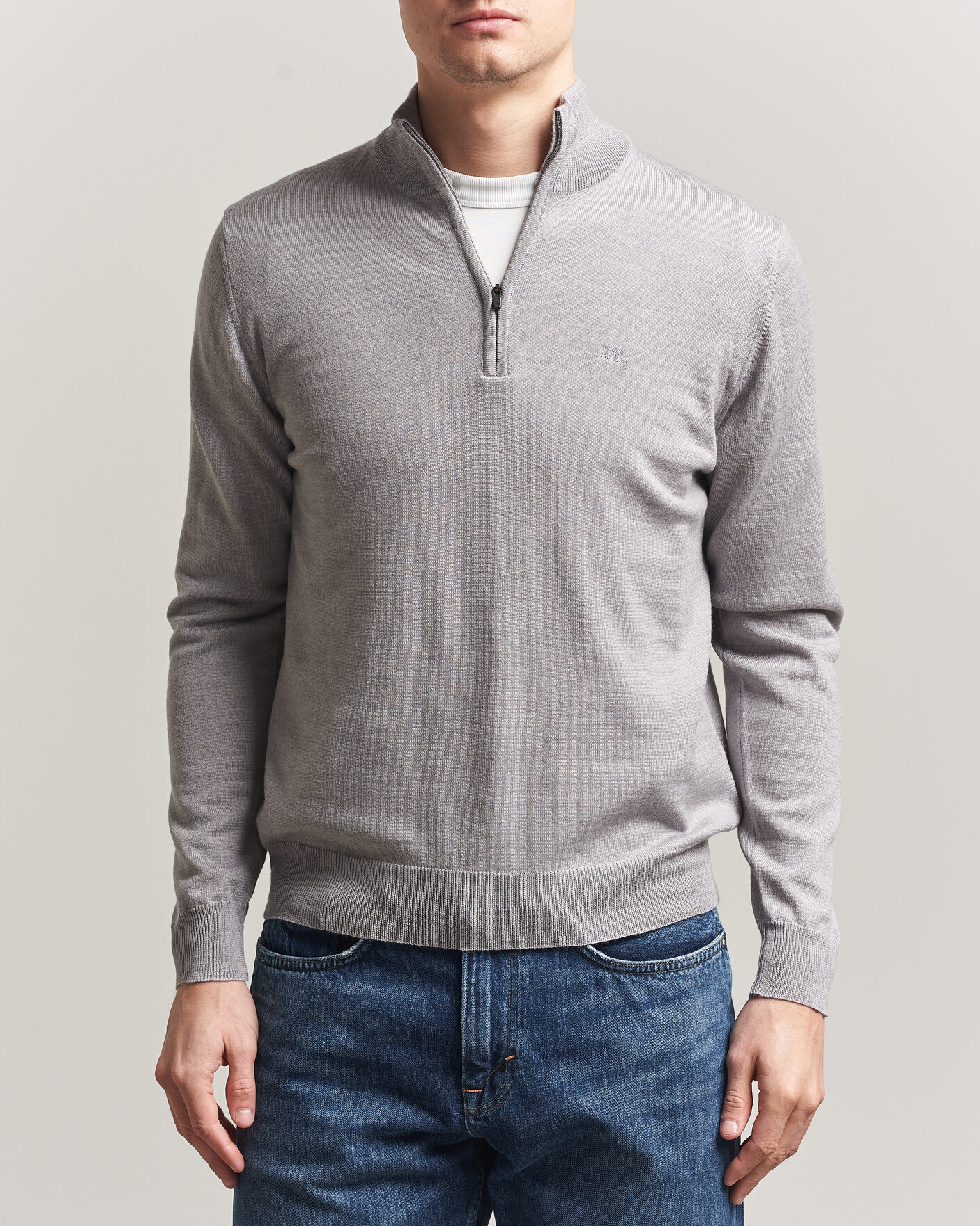 Homme | Pulls Et Tricots | J.Lindeberg | Kiyan Merino Half Zip Light Grey Melange