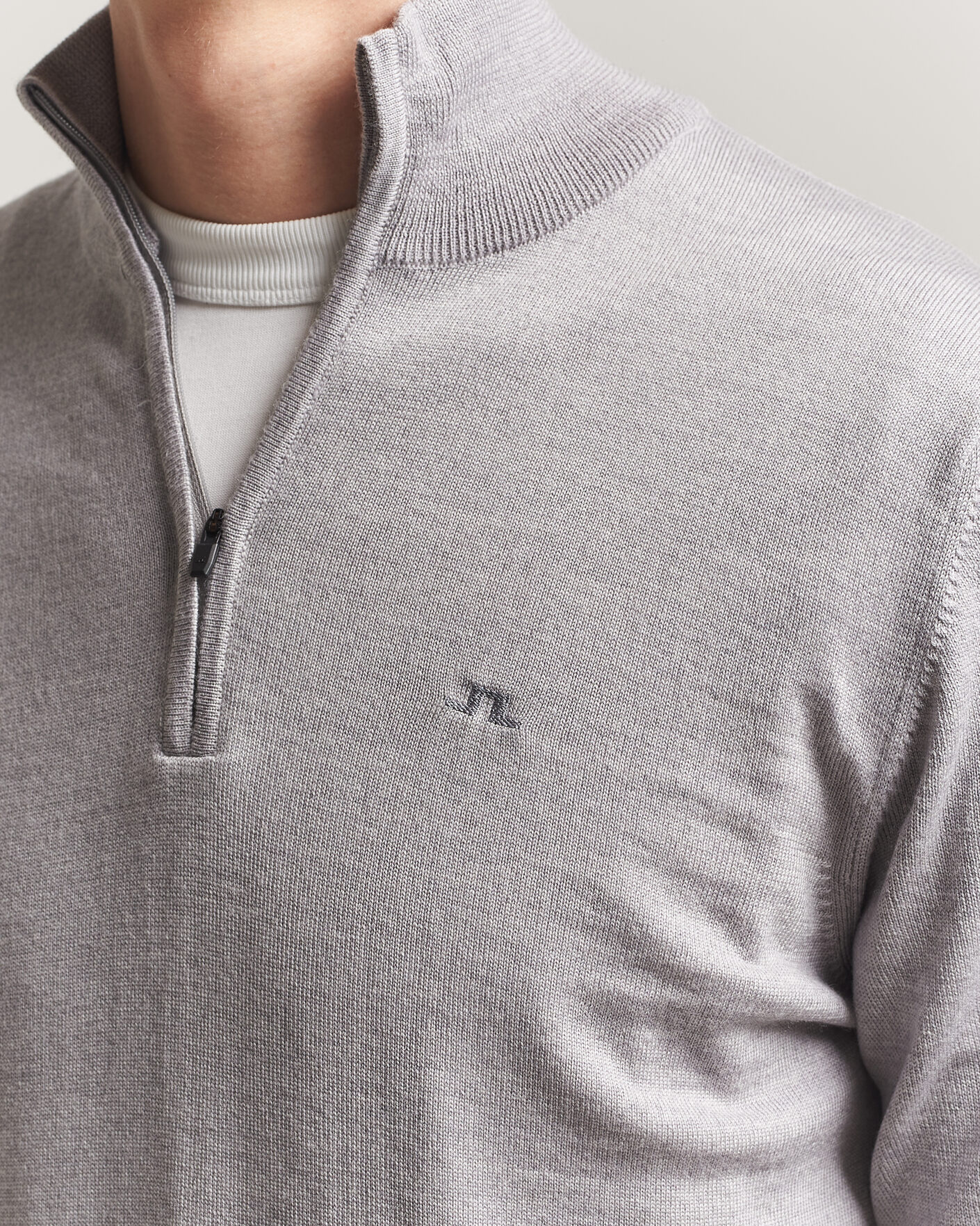 Heren | Truien | J.Lindeberg | Kiyan Merino Half Zip Light Grey Melange