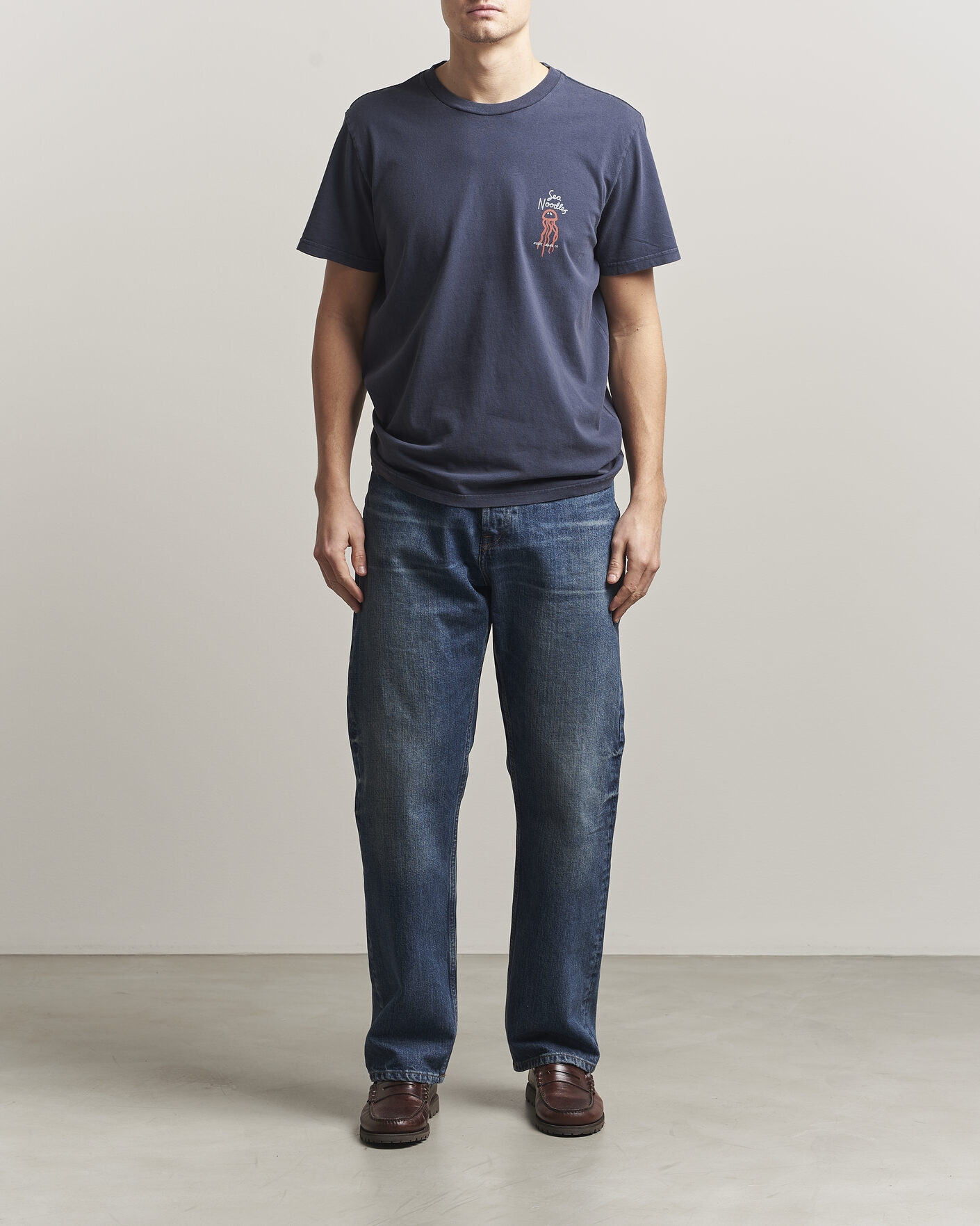 Homme | T-shirts | Nudie Jeans | Roy Printed T-Shirt Dark Blue