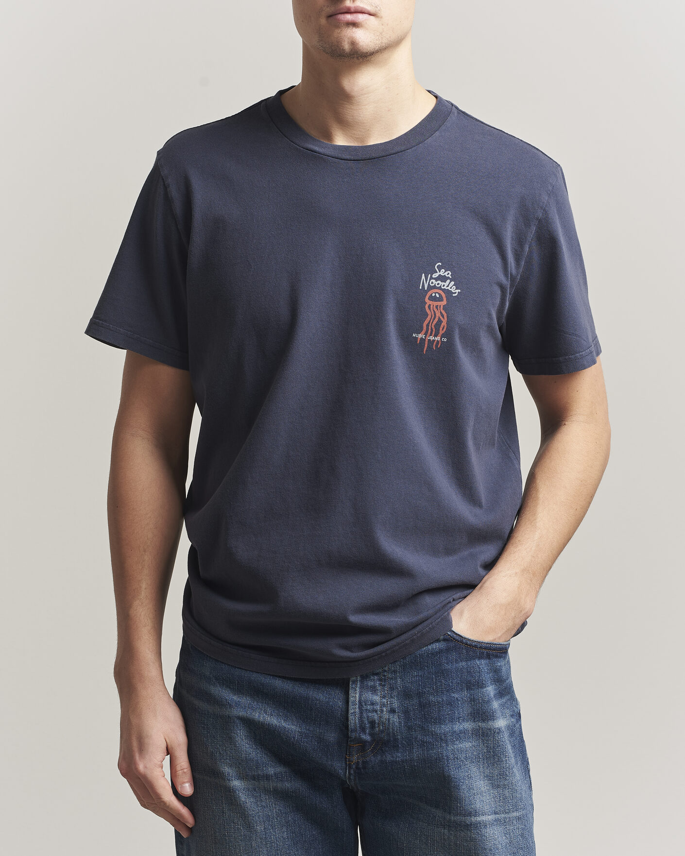 Homme | T-shirts | Nudie Jeans | Roy Printed T-Shirt Dark Blue