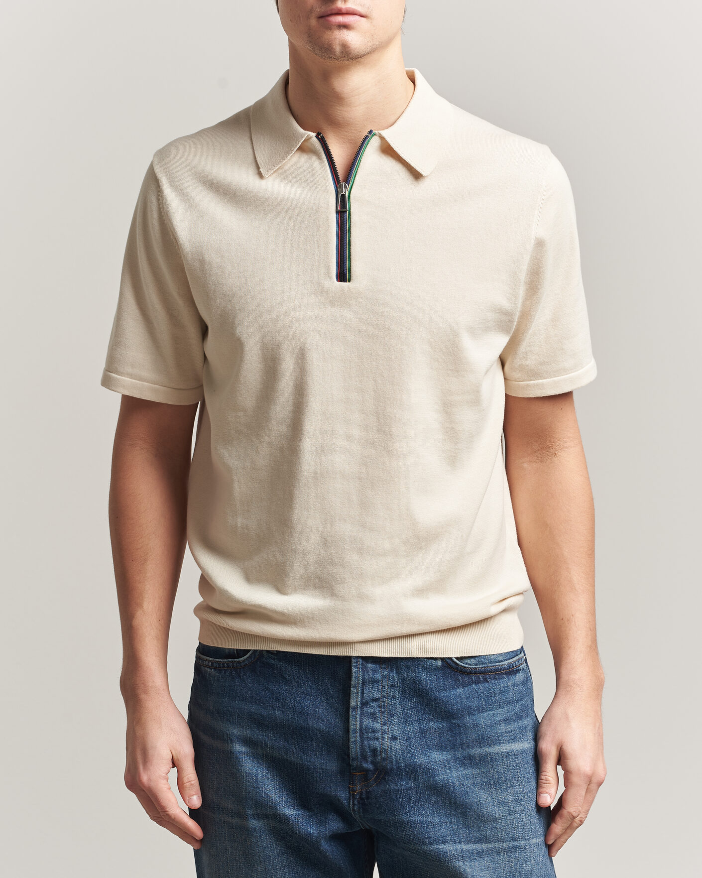 Heren | Polo's | PS Paul Smith | Cotton Knitted Half Zip Polo Off White