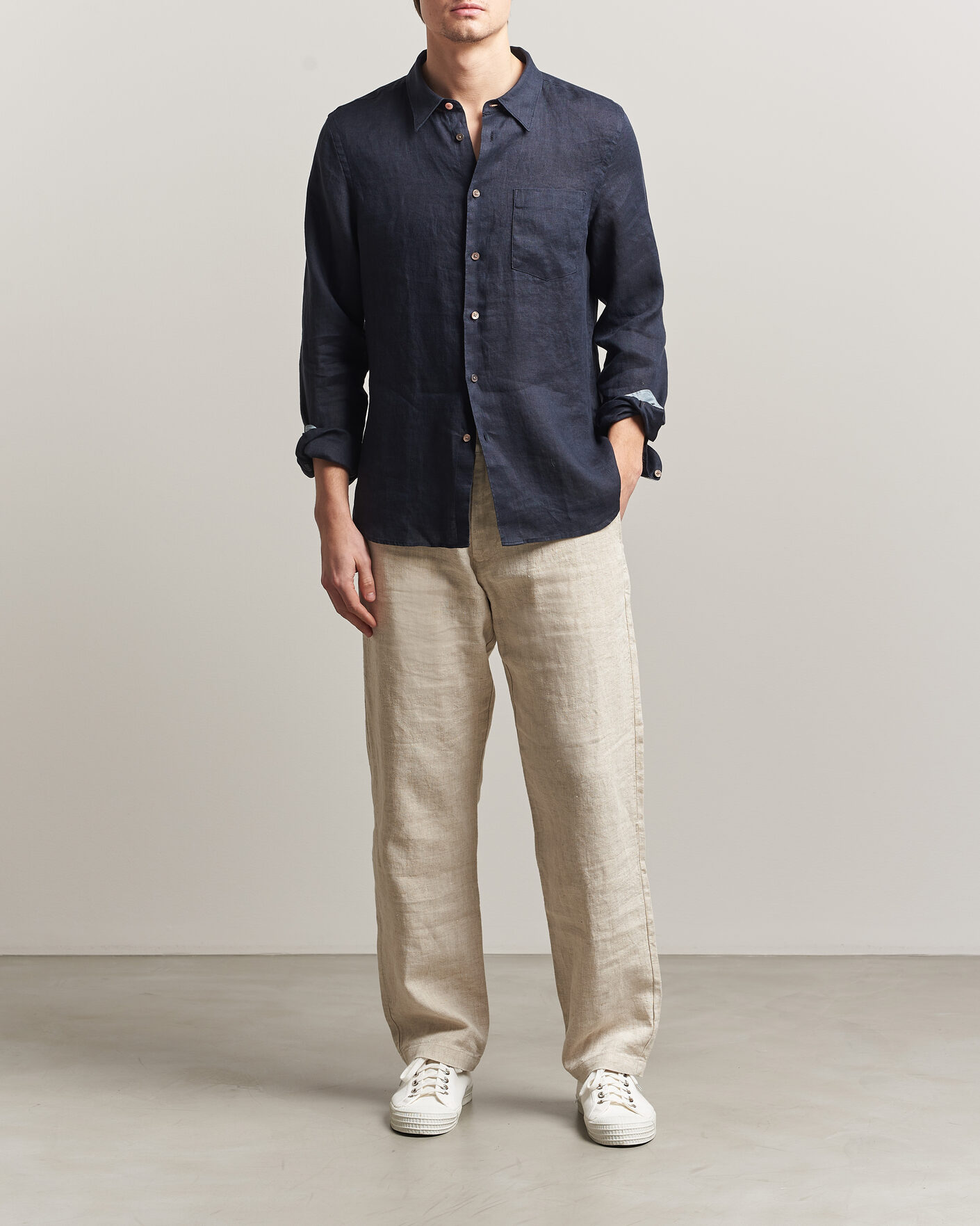 Heren | Overhemden | PS Paul Smith | Tailored Fit Linen Shirt Navy