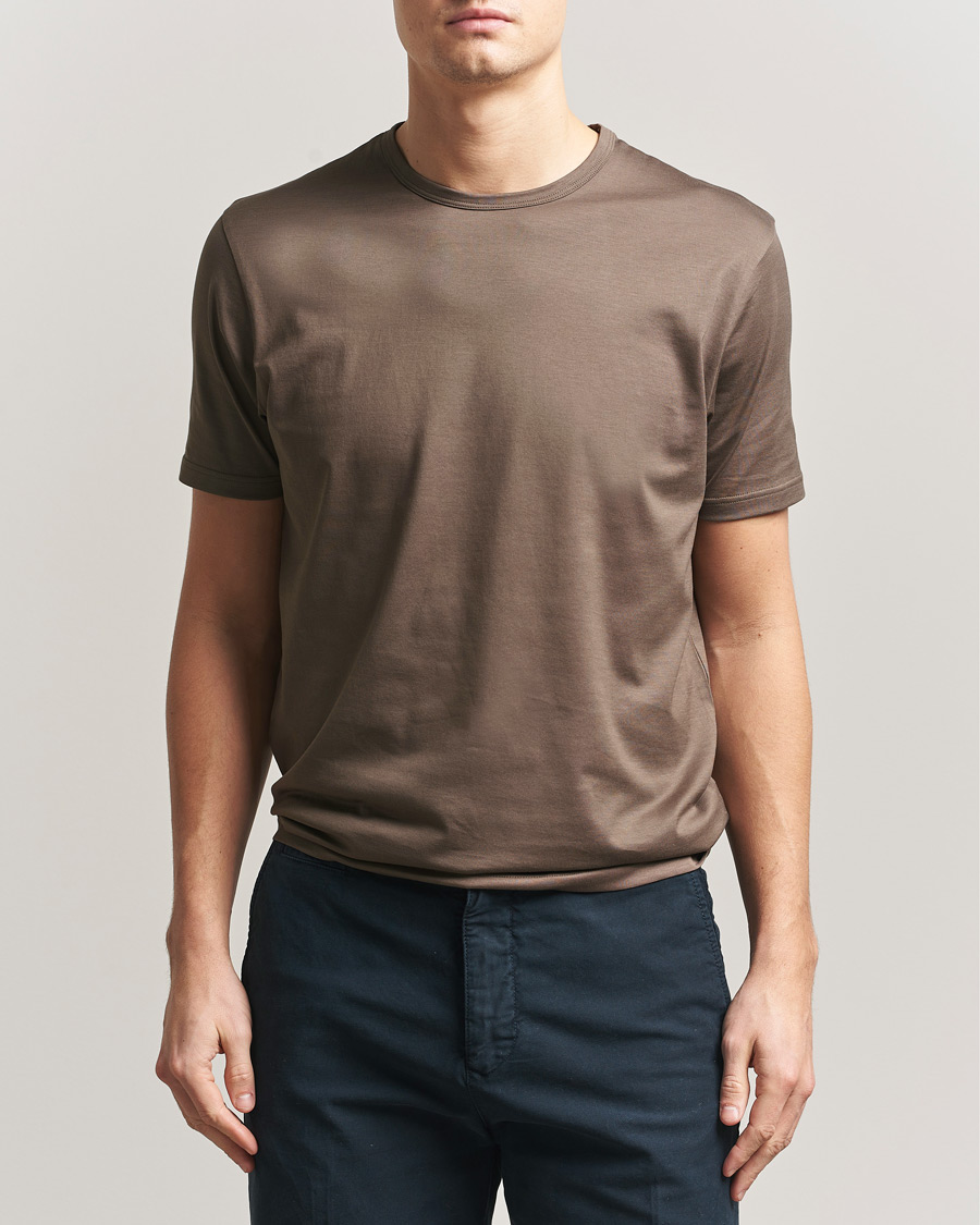 Heren | T-shirts | Sunspel | Crew Neck Q82 Cotton T-Shirt Dark Cedar