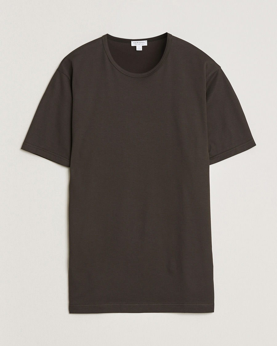 Heren | T-shirts | Sunspel | Crew Neck Q82 Cotton T-Shirt Dark Chocolate