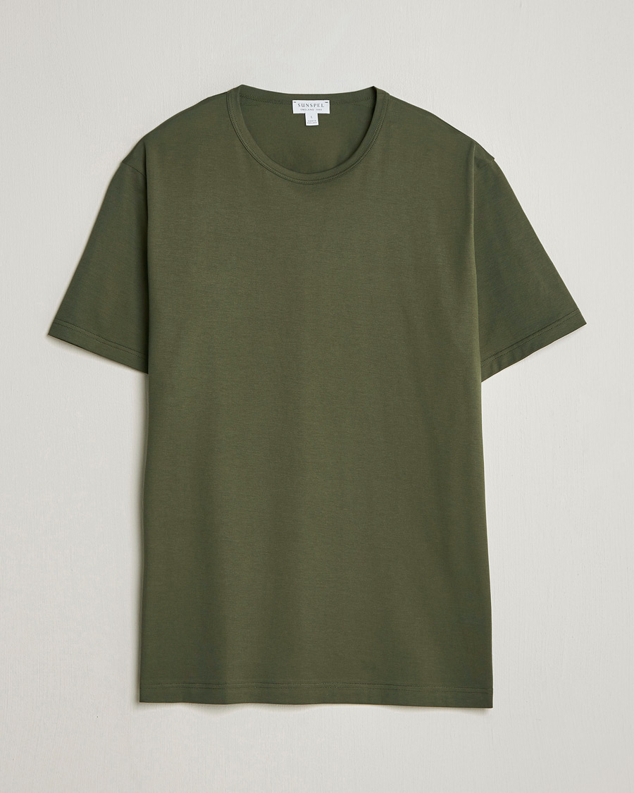 Homme | T-shirts | Sunspel | Crew Neck Q82 Cotton T-Shirt Deep Olive