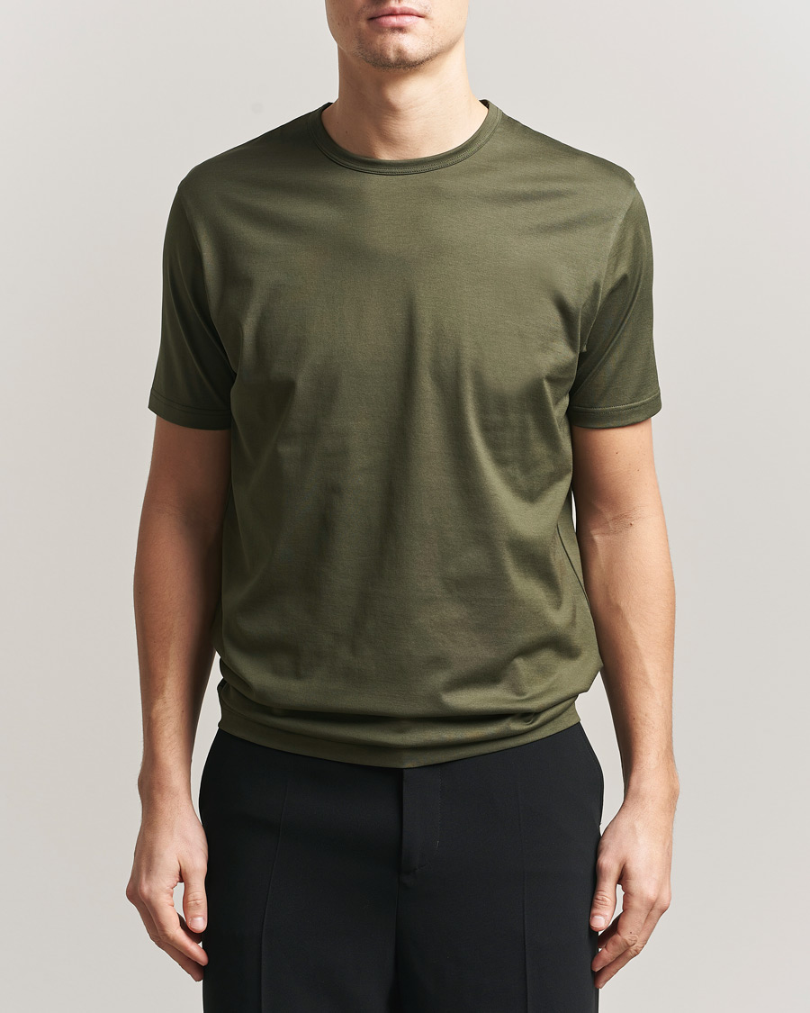 Homme | T-shirts | Sunspel | Crew Neck Q82 Cotton T-Shirt Deep Olive