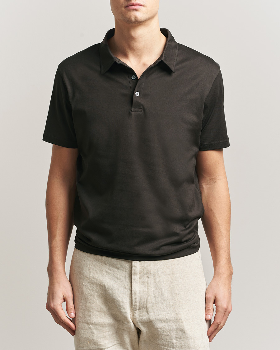 Homme | Polos | Sunspel | Cotton Jersey Polo Dark Chocolate