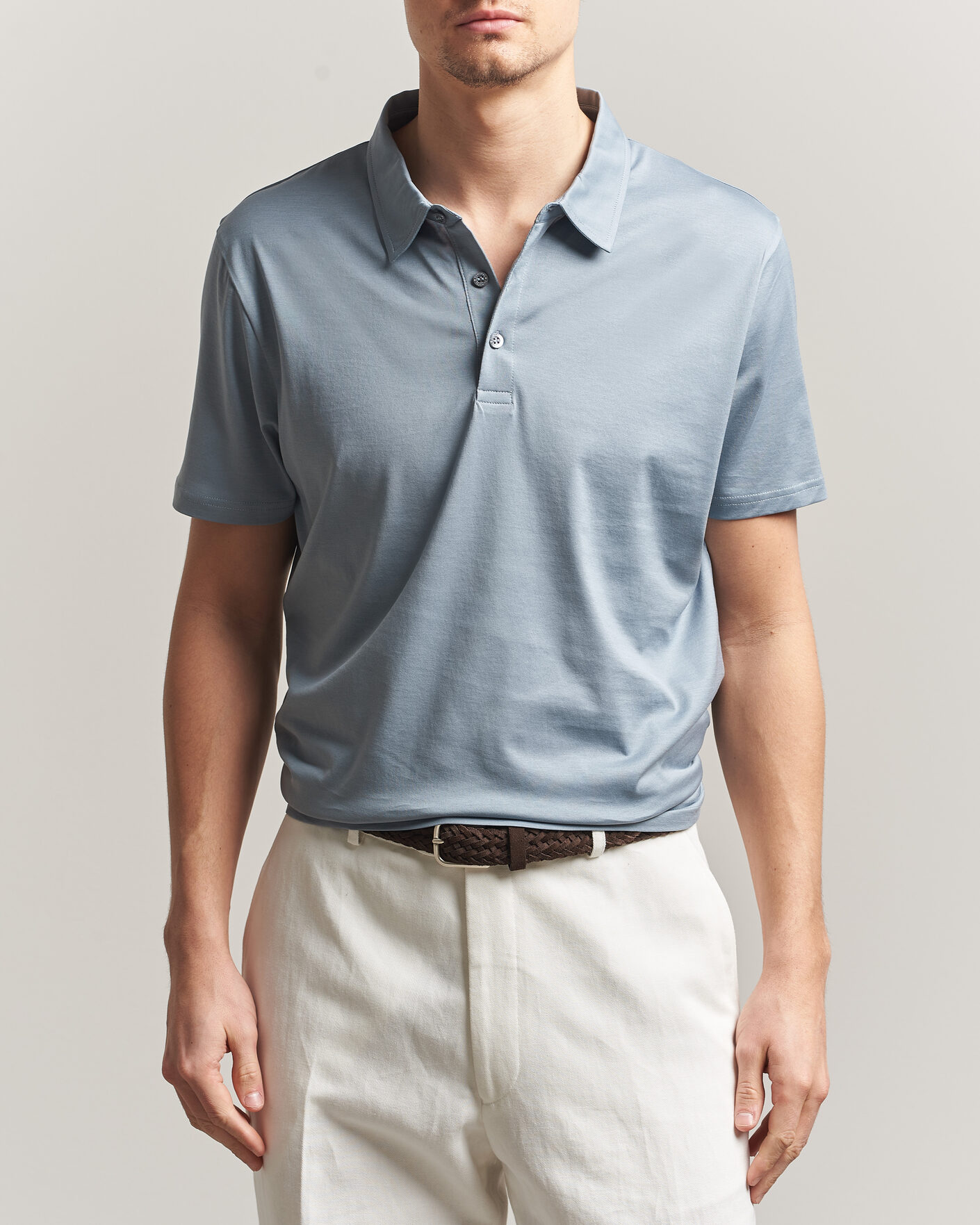 Homme | Polos | Sunspel | Cotton Jersey Polo Stone Blue