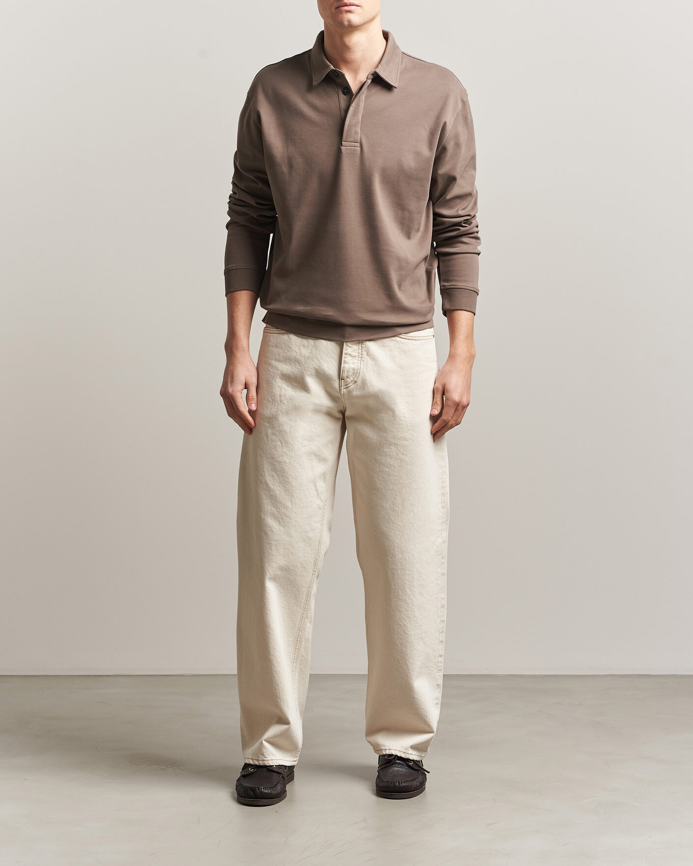 Heren | Polo's | Sunspel | Heavy Weight Supima Cotton Long Sleeve Polo Dark Cedar