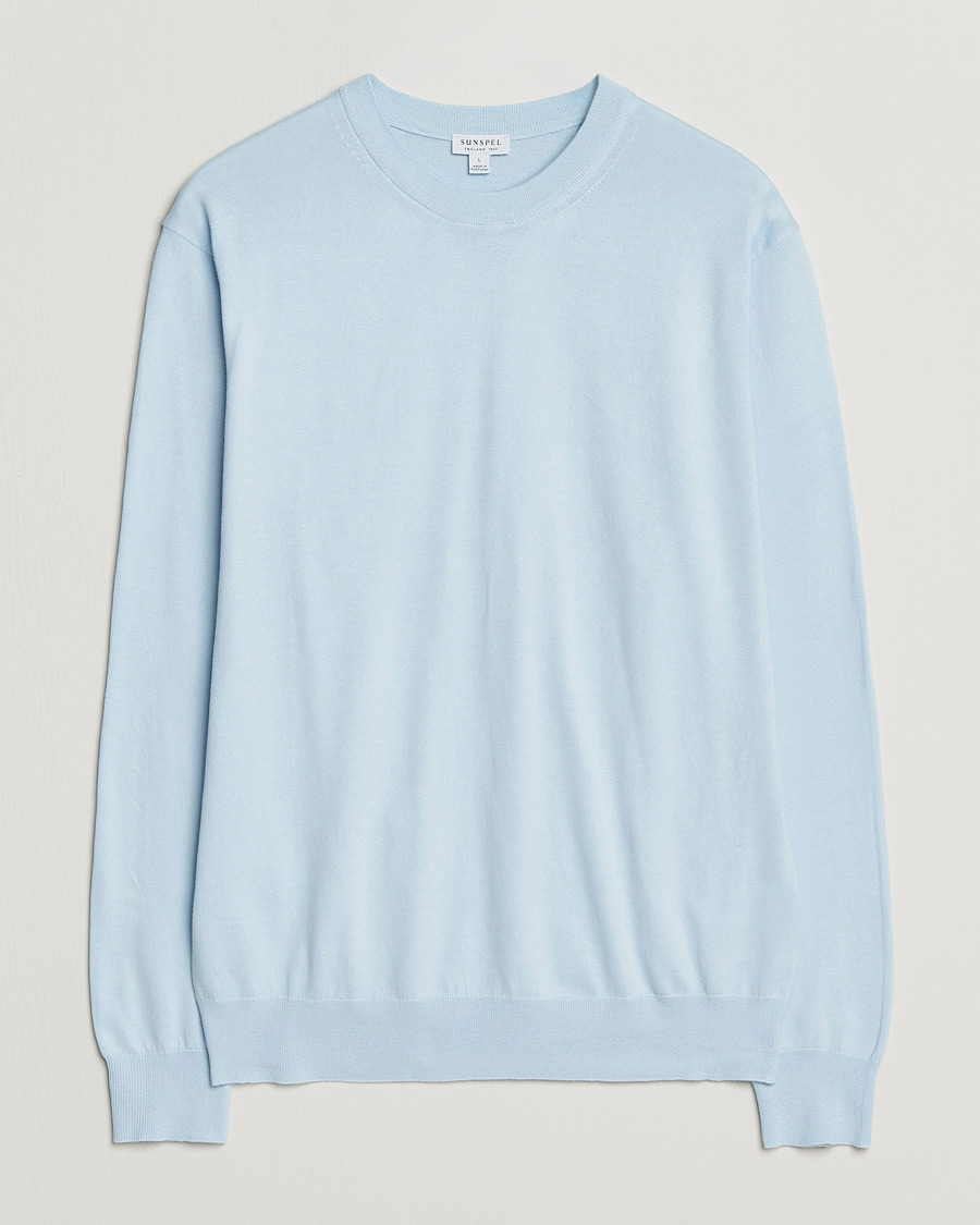 Heren | Truien | Sunspel | Lightweight Knitted Cotton Crew Pastel Blue