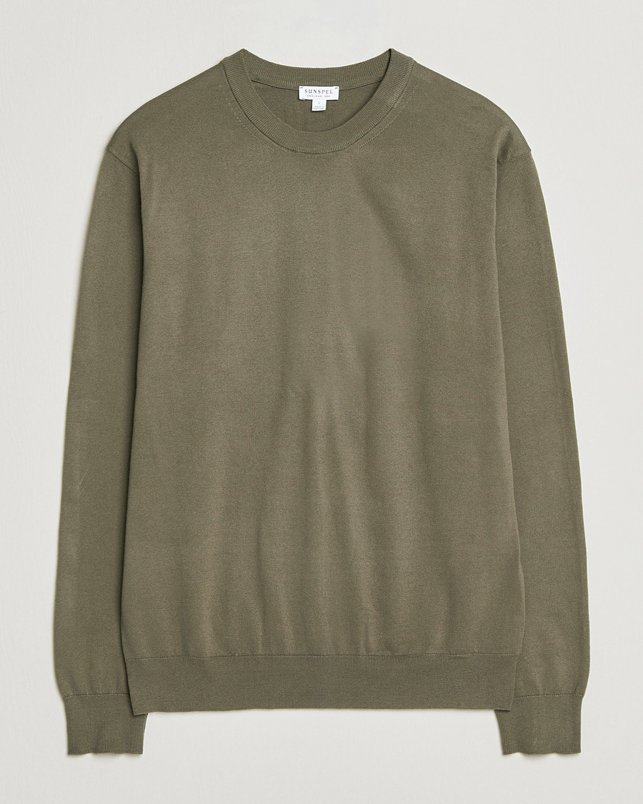 Heren | Truien | Sunspel | Lightweight Knitted Cotton Crew Khaki