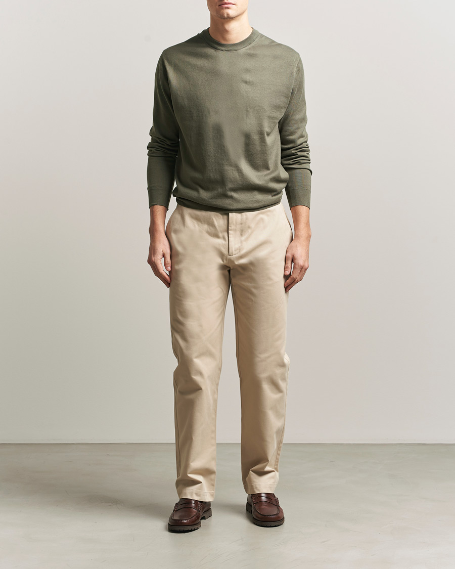 Heren | Truien | Sunspel | Lightweight Knitted Cotton Crew Khaki