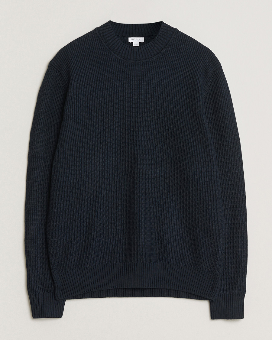 Heren | Truien | Sunspel | Cotton Stitch Mock Neck Navy
