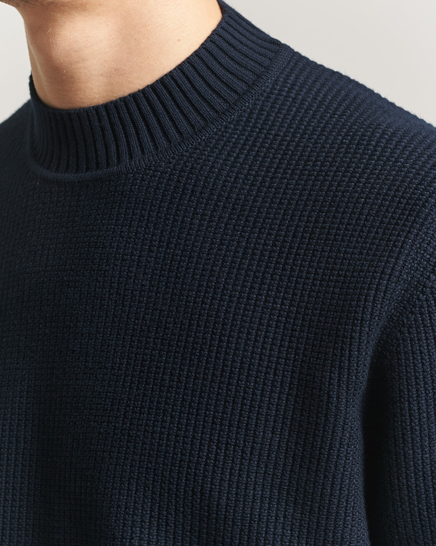 Heren | Truien | Sunspel | Cotton Stitch Mock Neck Navy