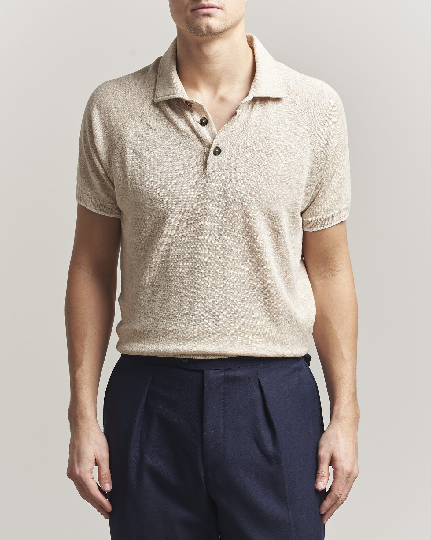 Homme | Polos | Kiton | Linen Raglan Polo Shirt Ecru