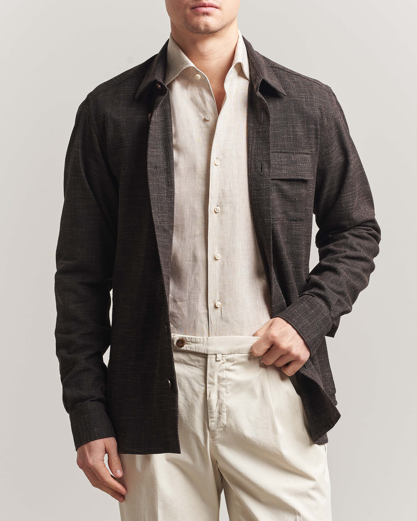 Heren | Overhemden | Kiton | Virgin Wool Overshirt Dark Brown