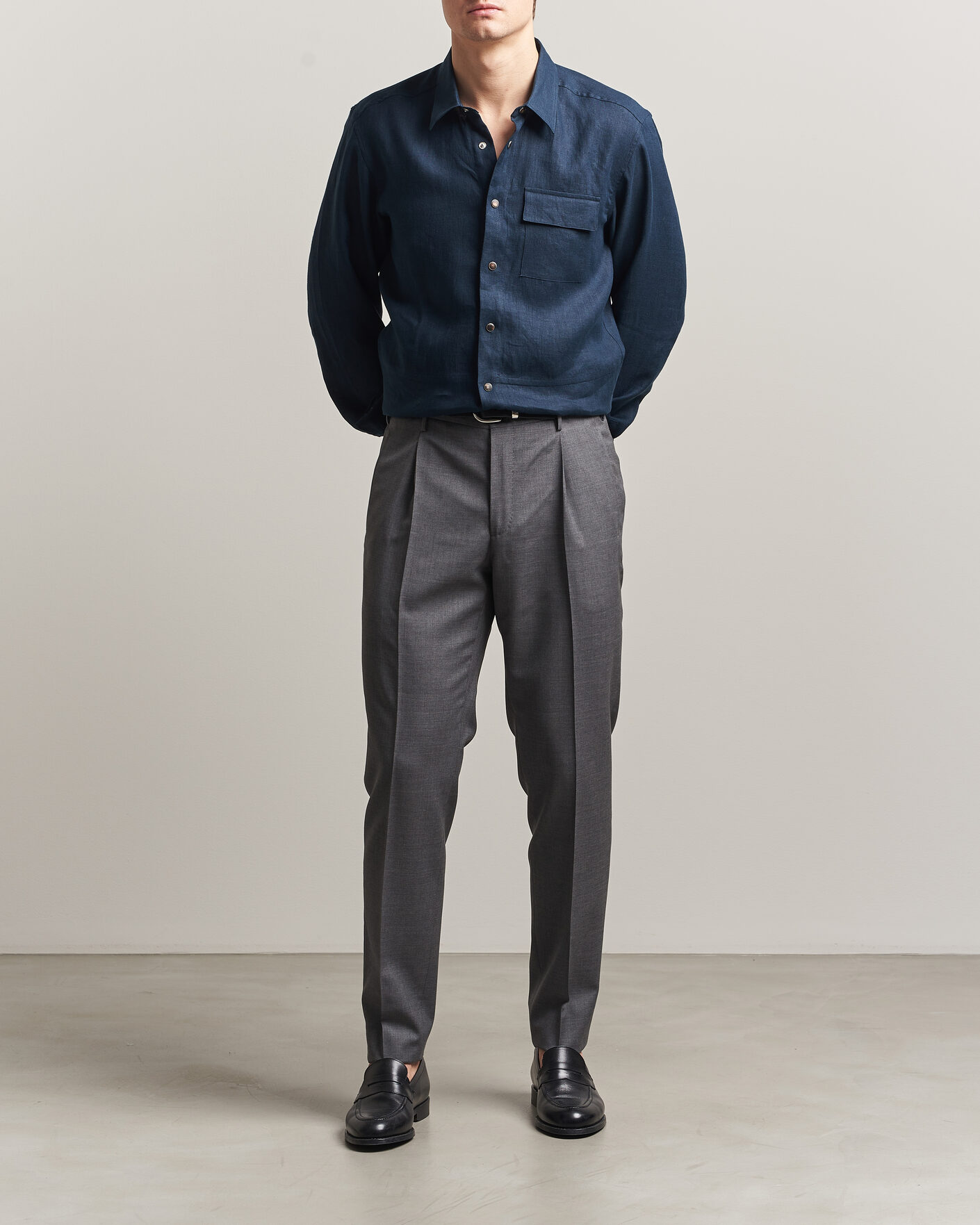 Homme | Chemises | Kiton | Linen Overshirt Navy