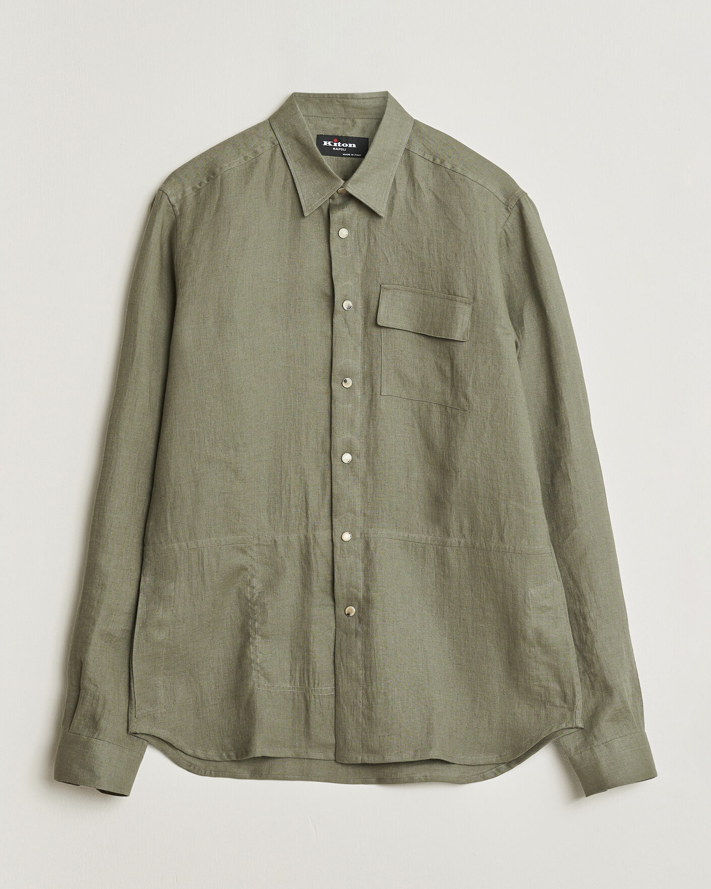 Homme | Chemises | Kiton | Linen Overshirt Khaki