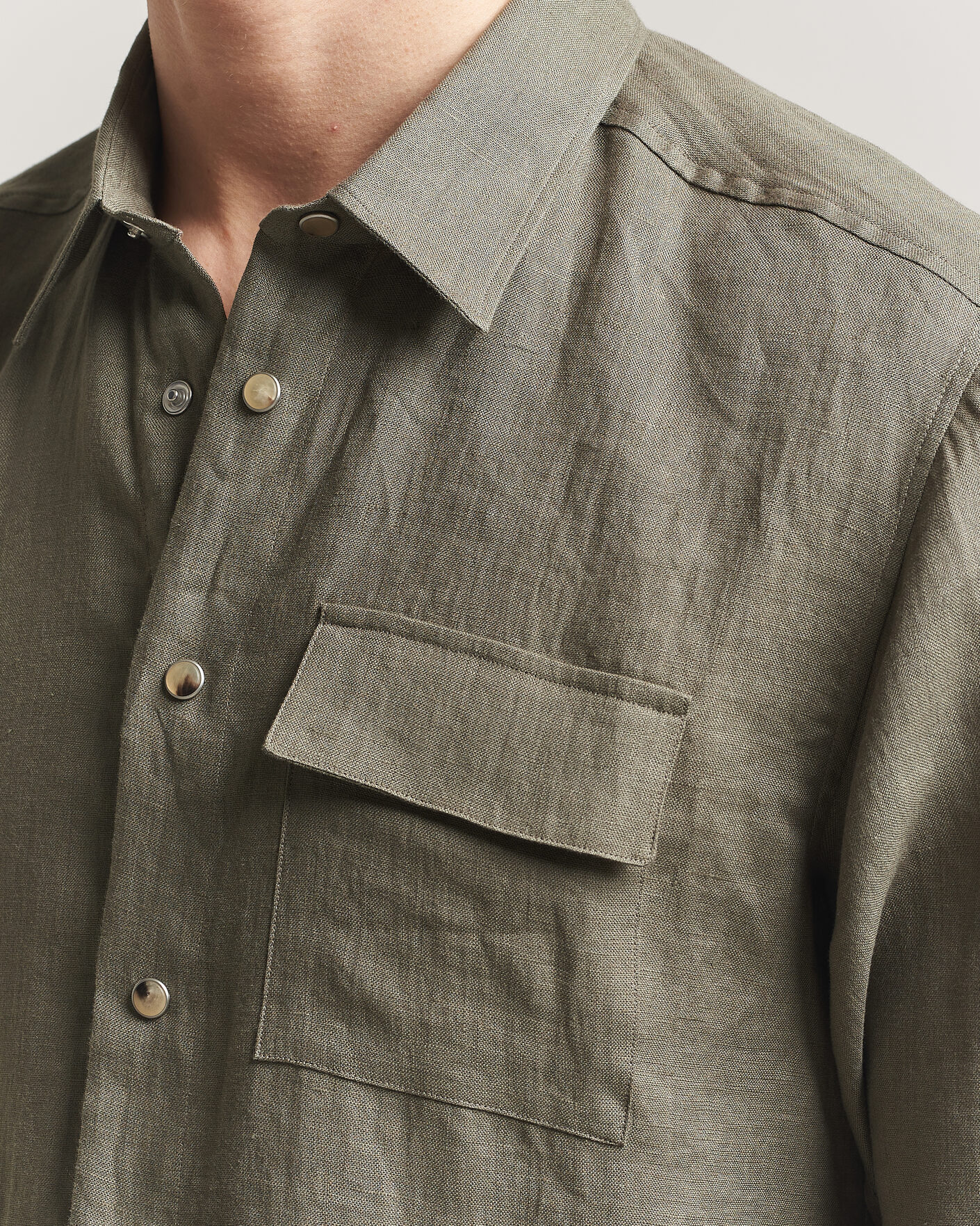 Homme | Chemises | Kiton | Linen Overshirt Khaki