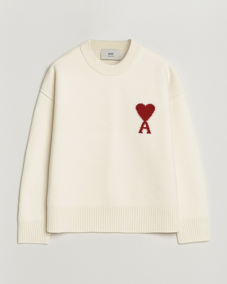 Heren | Truien | AMI | Big Heart Wool Sweater Ecru