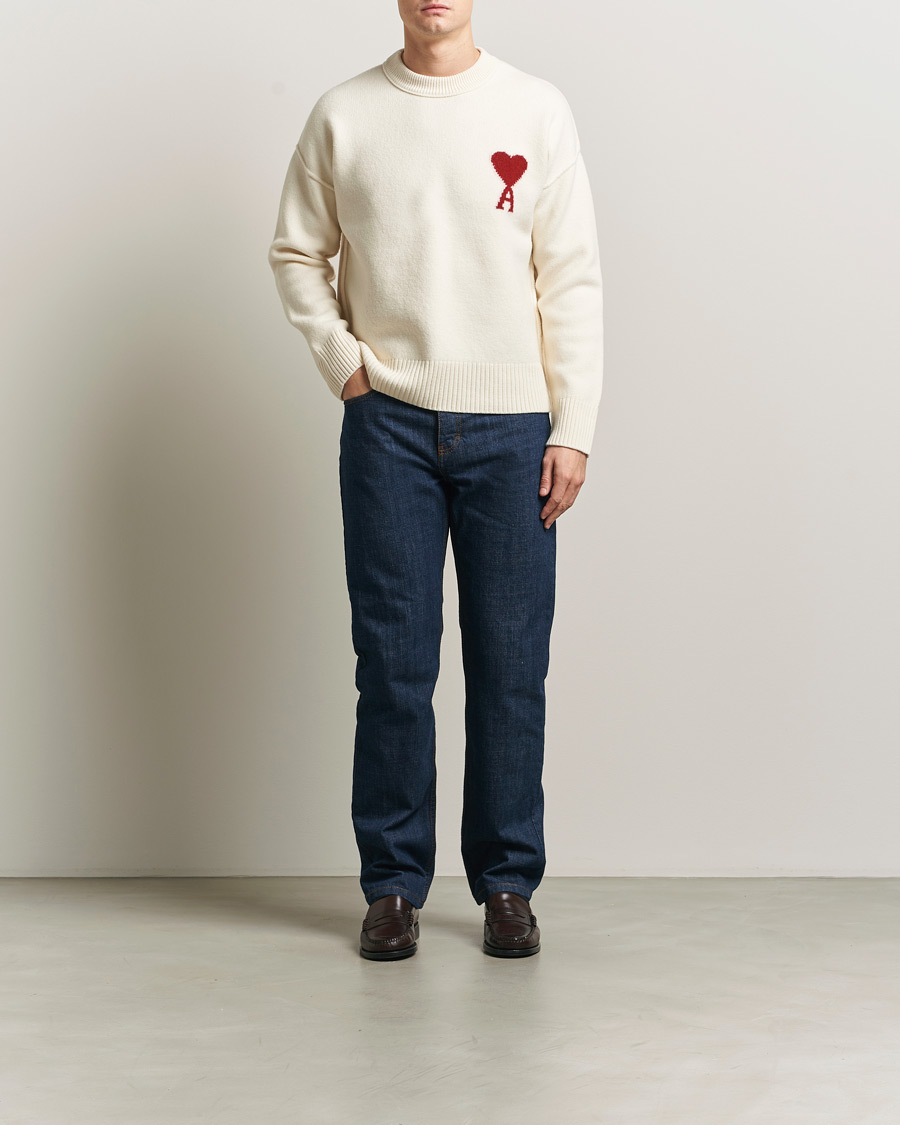 Heren | Truien | AMI | Big Heart Wool Sweater Ecru